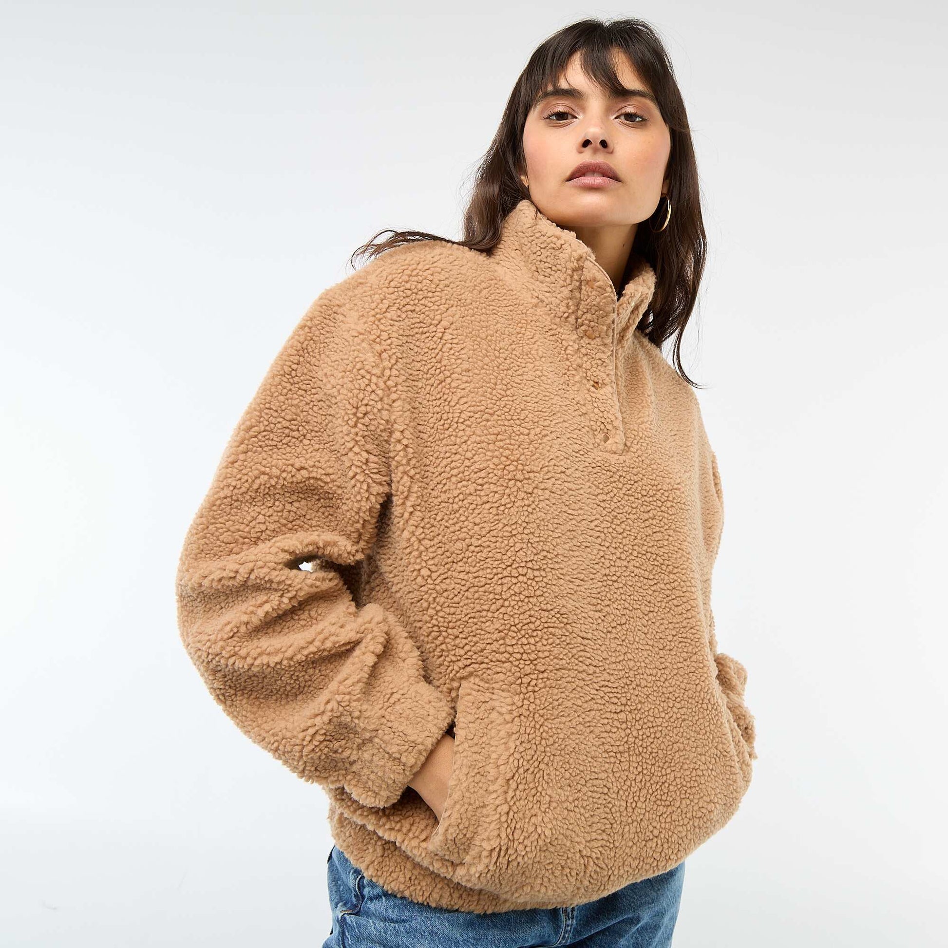 Sweat en maille bouclette imprimé MARRON