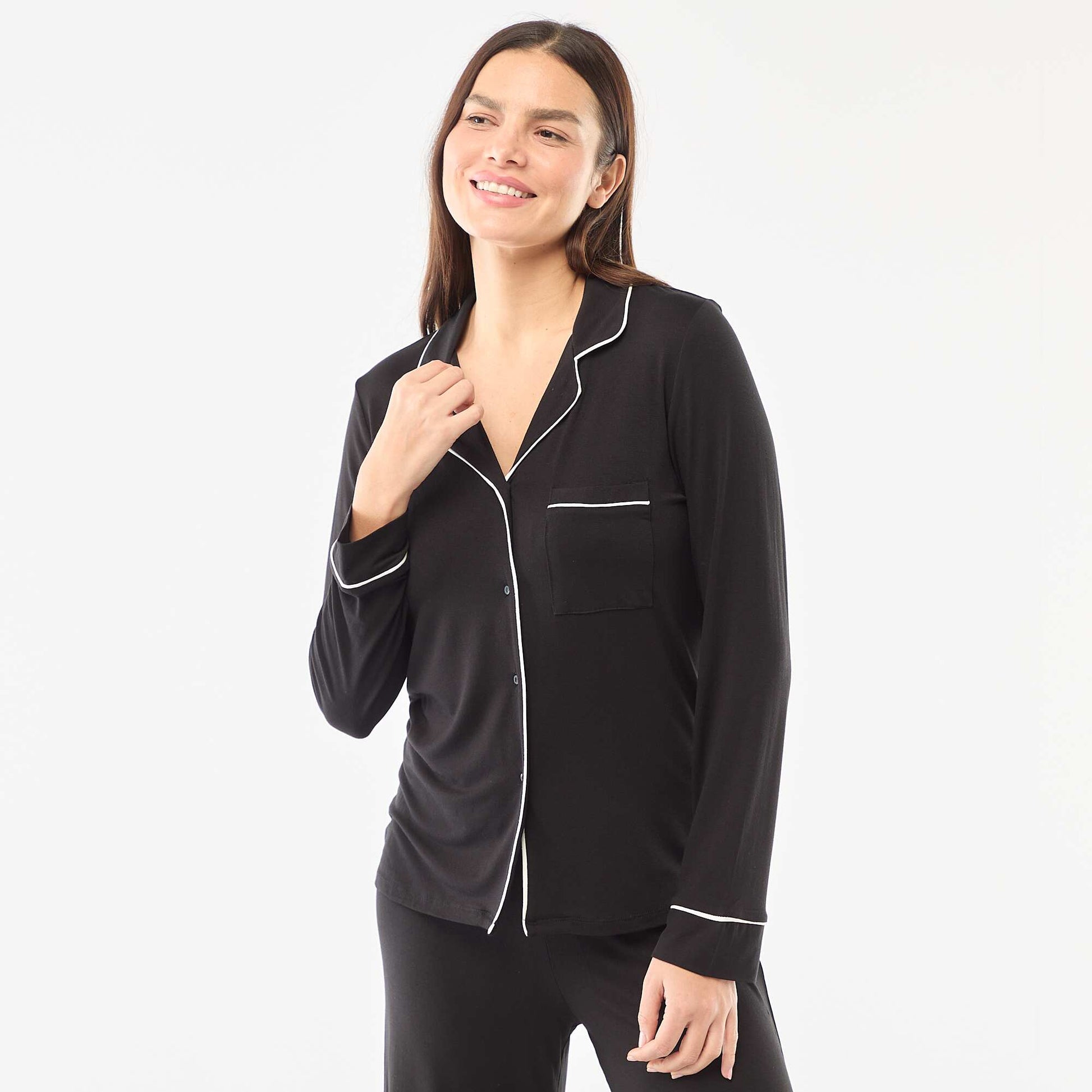 Pyjama long en maille douce stretch - 2 pièces NOIR
