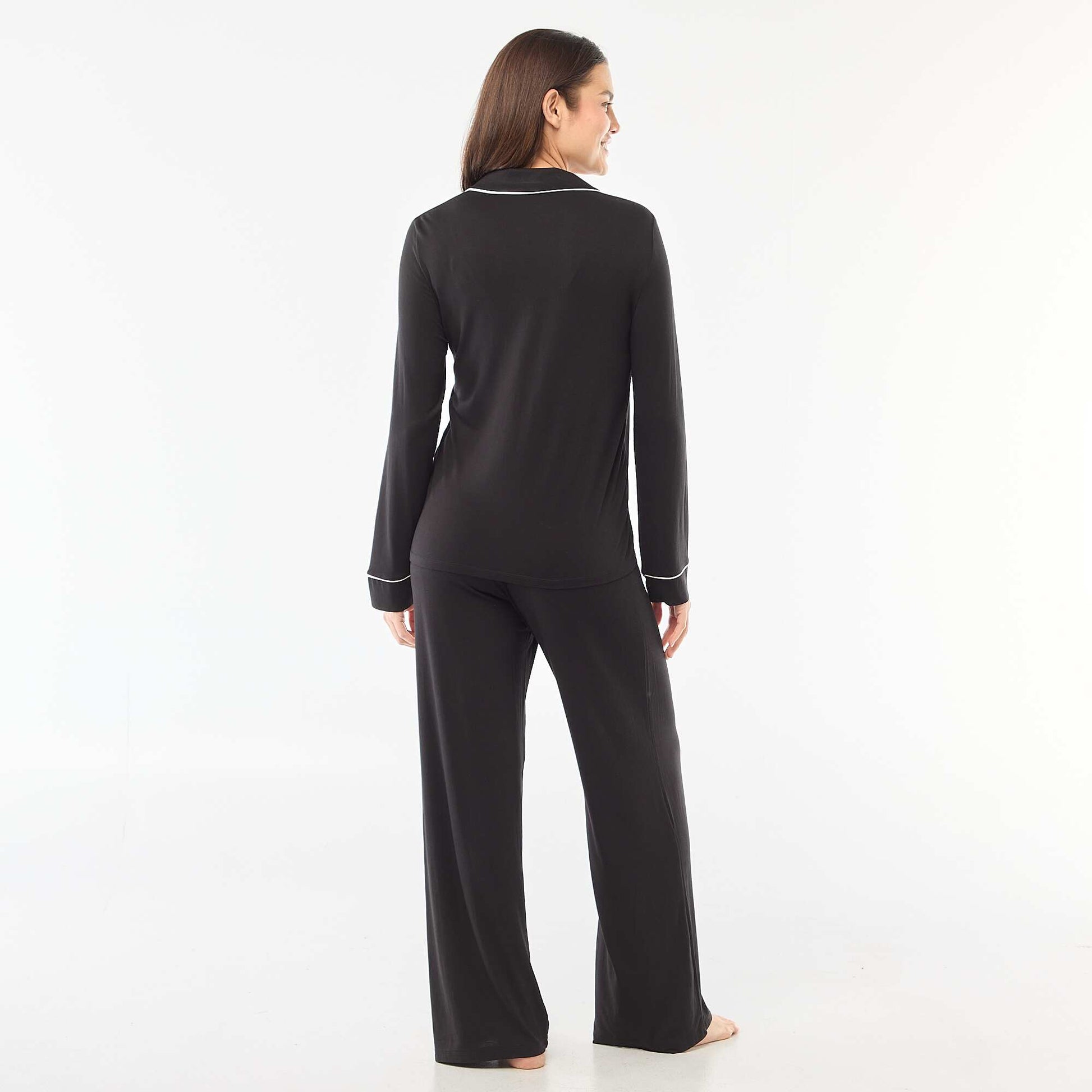 Pyjama long en maille douce stretch - 2 pièces NOIR