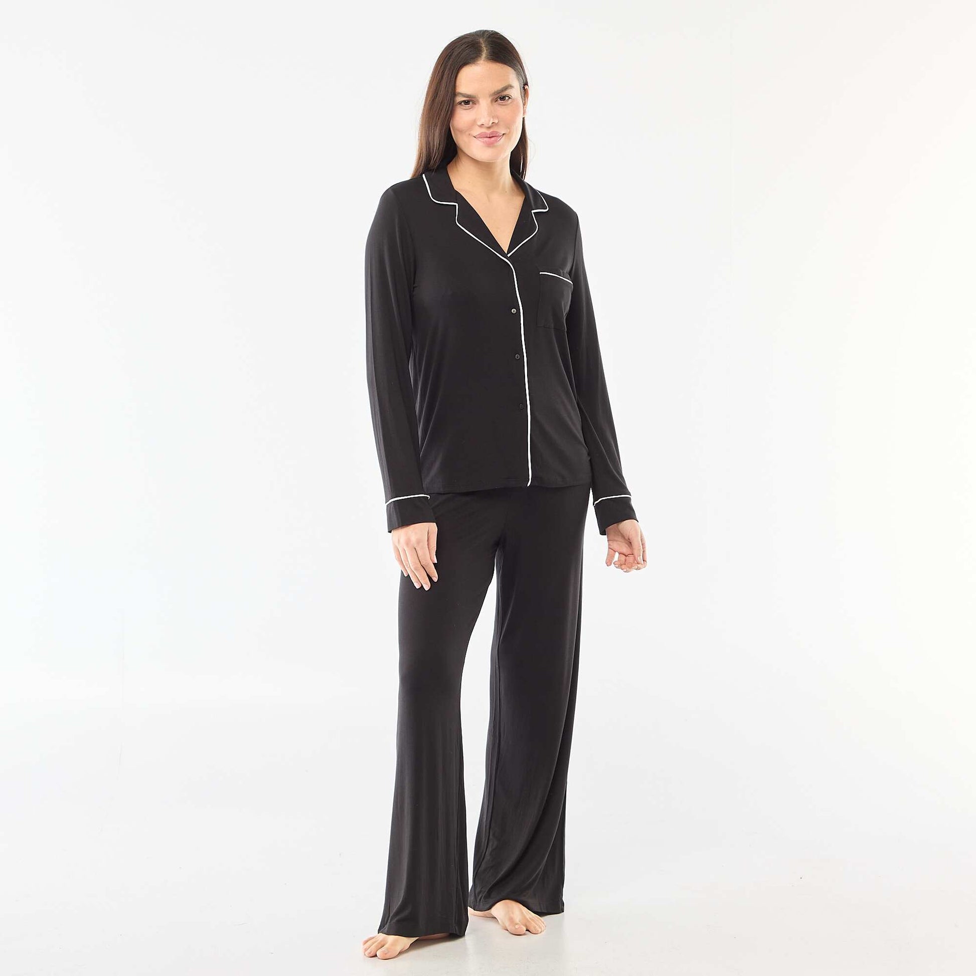 Pyjama long en maille douce stretch - 2 pièces NOIR