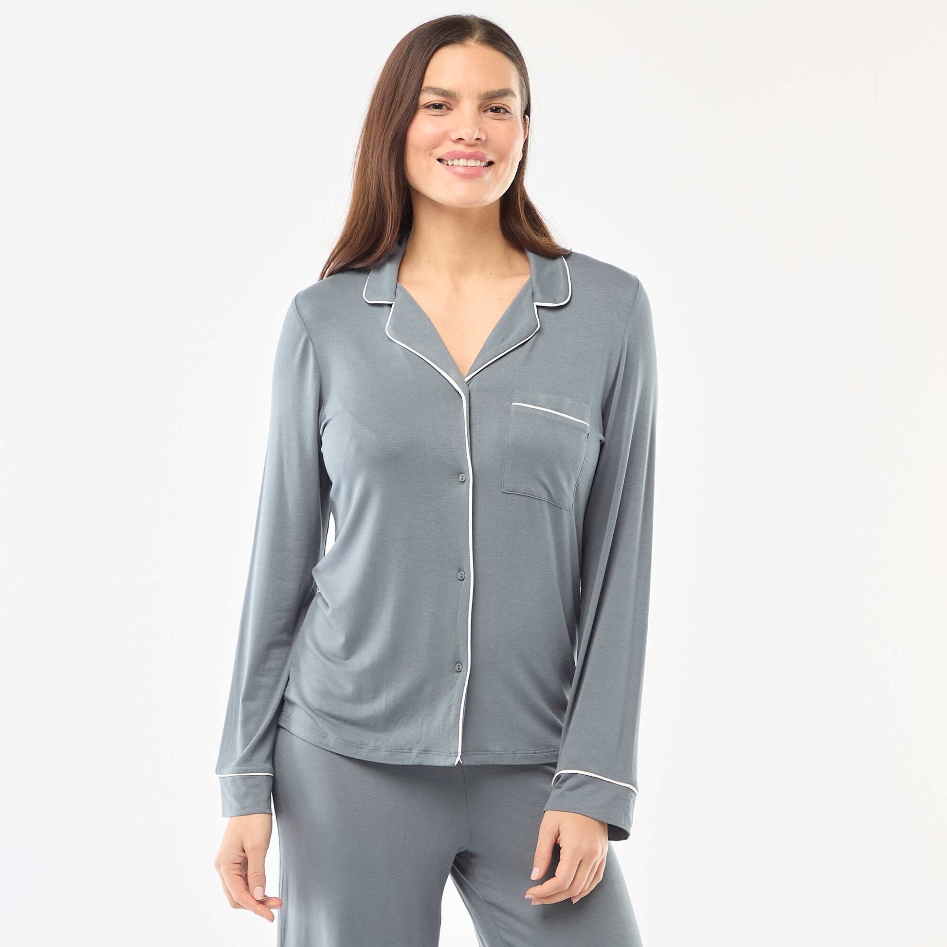 Pyjama long en maille douce stretch - 2 pièces BLEU GRIS