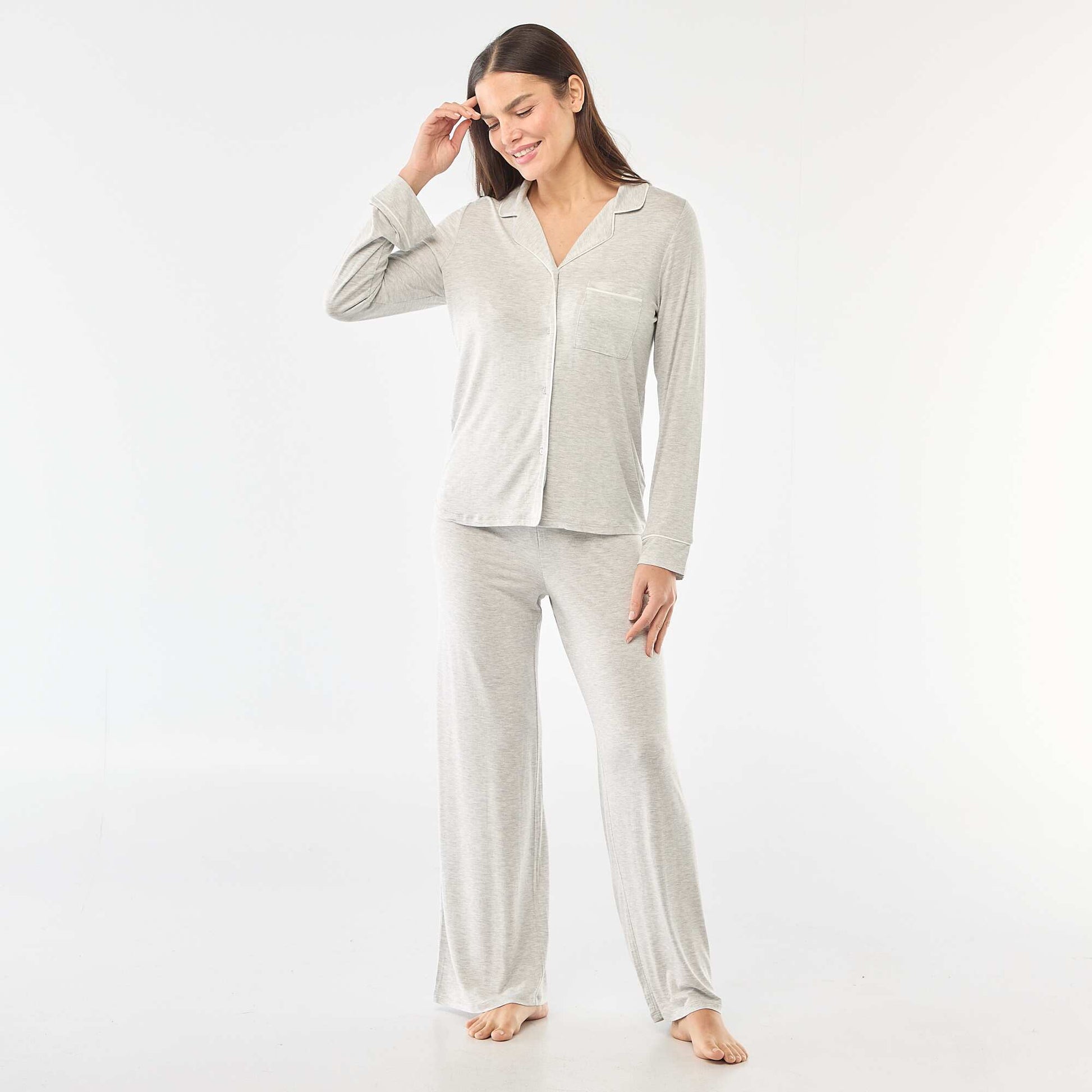 Pyjama long en maille douce stretch - 2 pièces GRIS CHINé