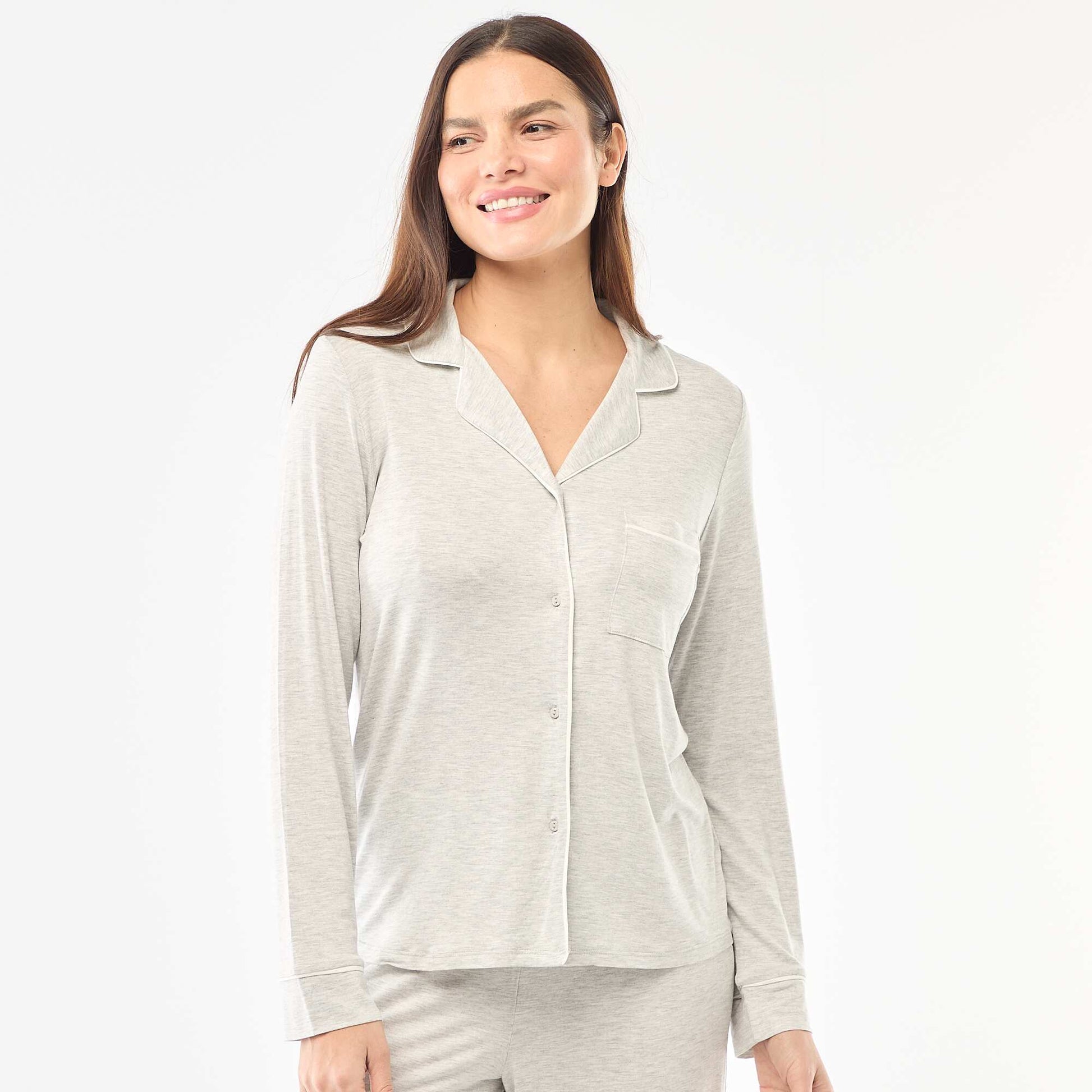 Pyjama long en maille douce stretch - 2 pièces GRIS CHINé