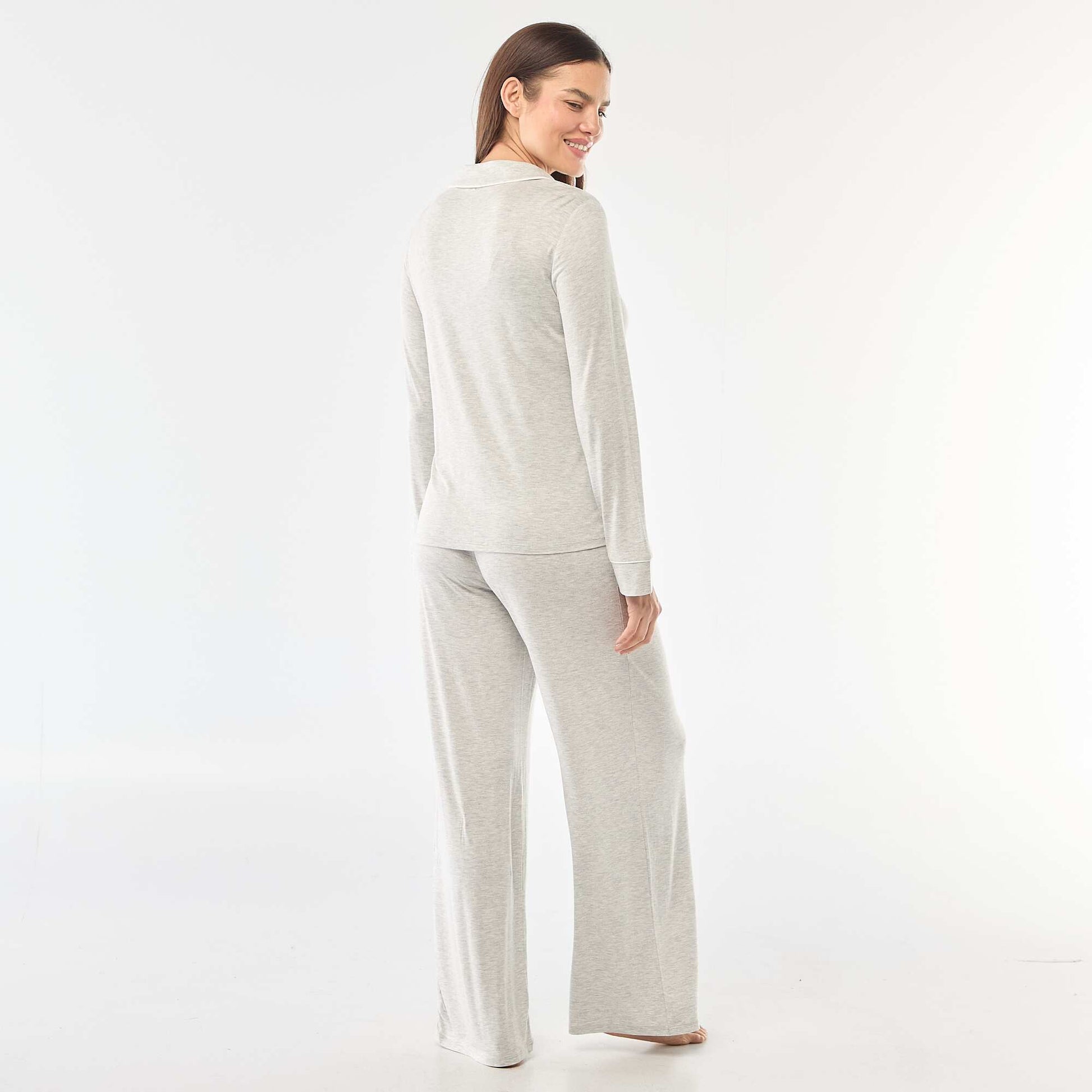Pyjama long en maille douce stretch - 2 pièces GRIS CHINé