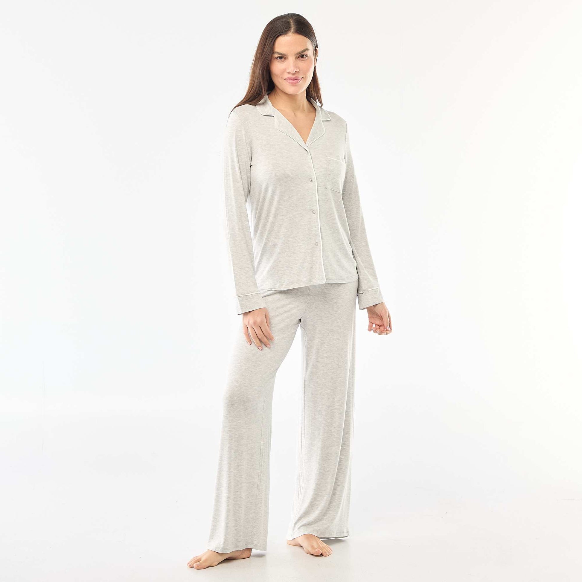 Pyjama long en maille douce stretch - 2 pièces GRIS CHINé