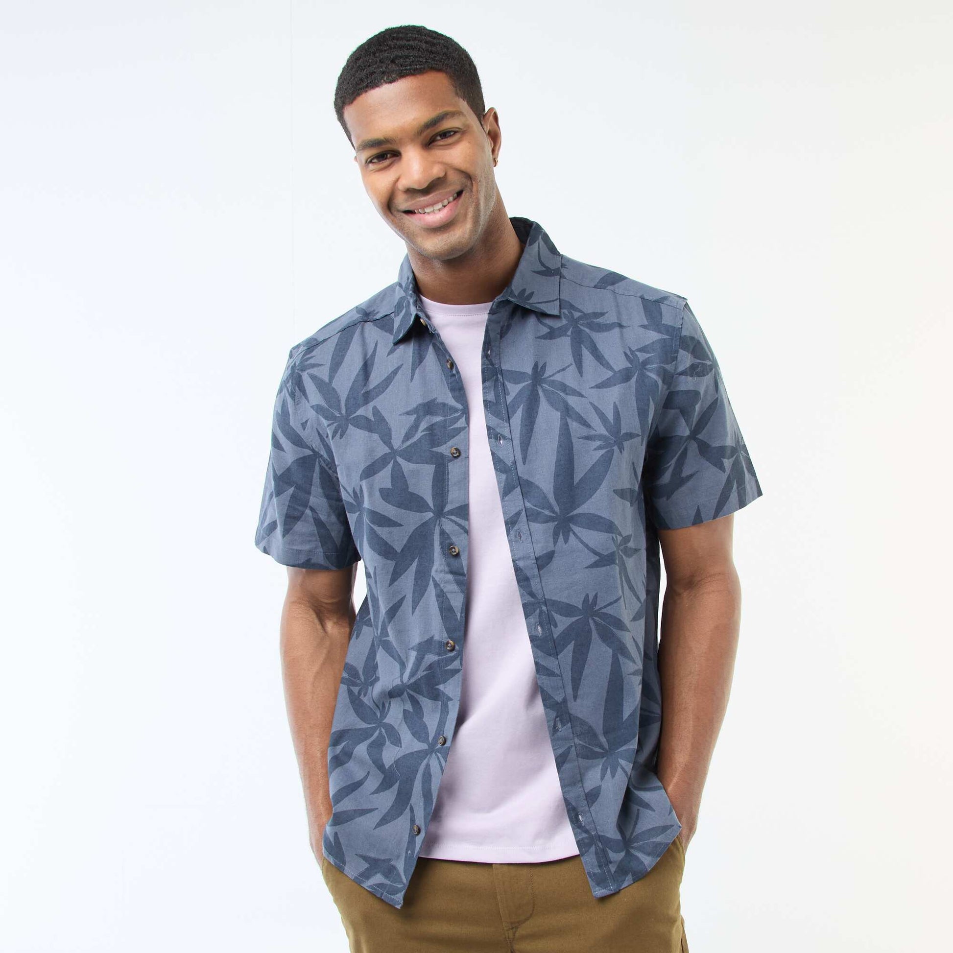 Chemise à manches courtes légère avec motif BLEU