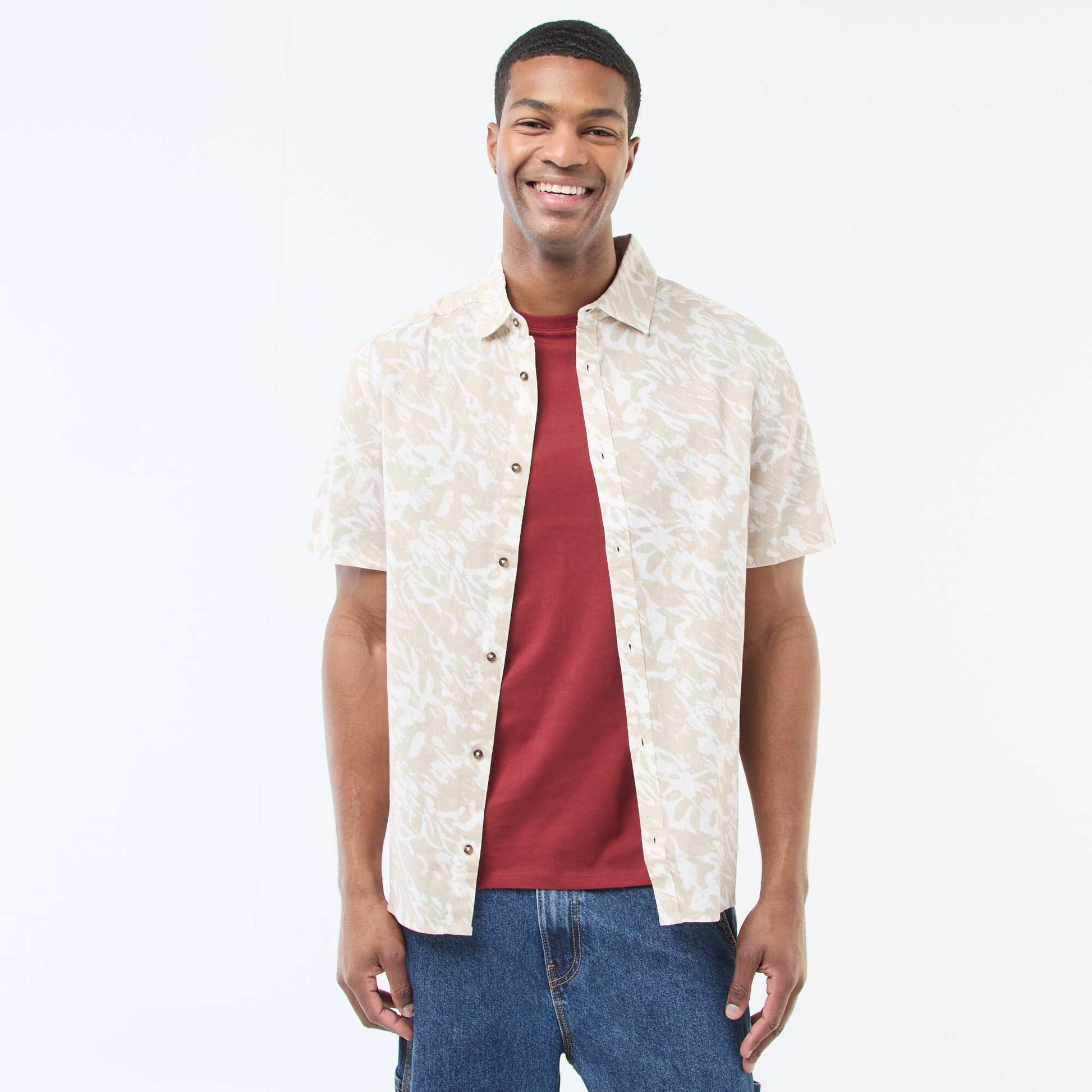 Chemise à manches courtes légère avec motif BEIGE