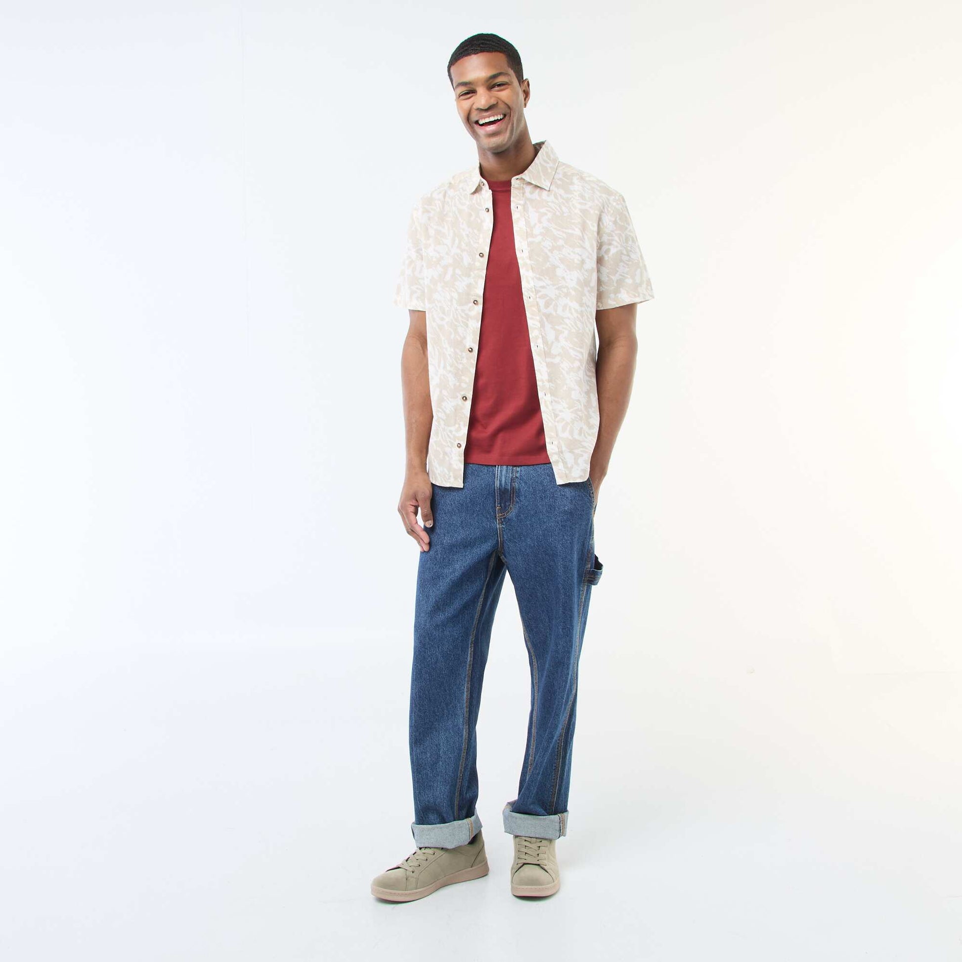 Chemise à manches courtes légère avec motif BEIGE