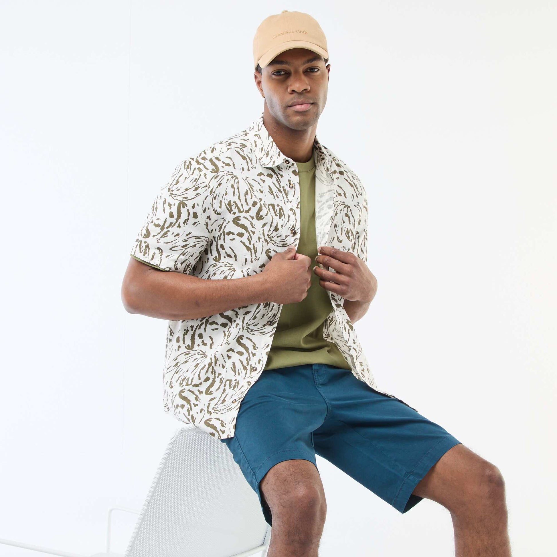 Chemise à manches courtes légère avec motif BLANC