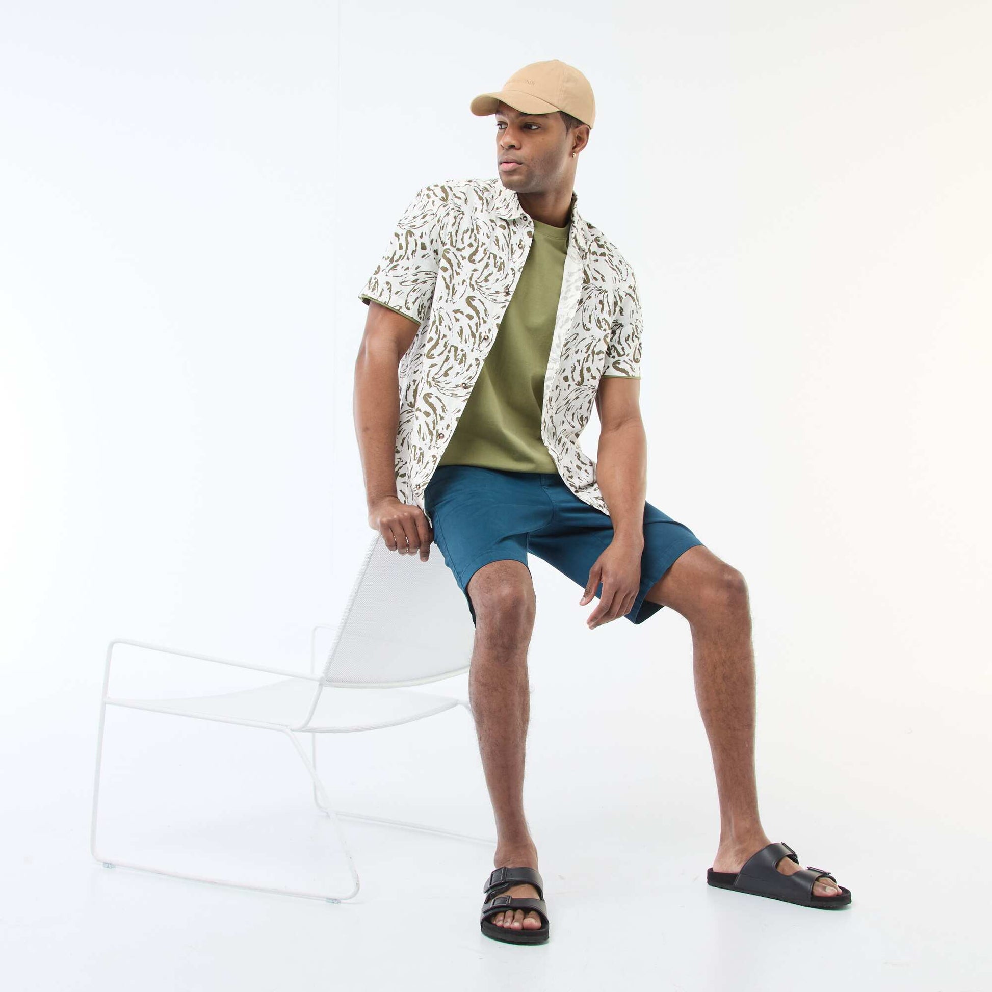 Chemise à manches courtes légère avec motif BLANC