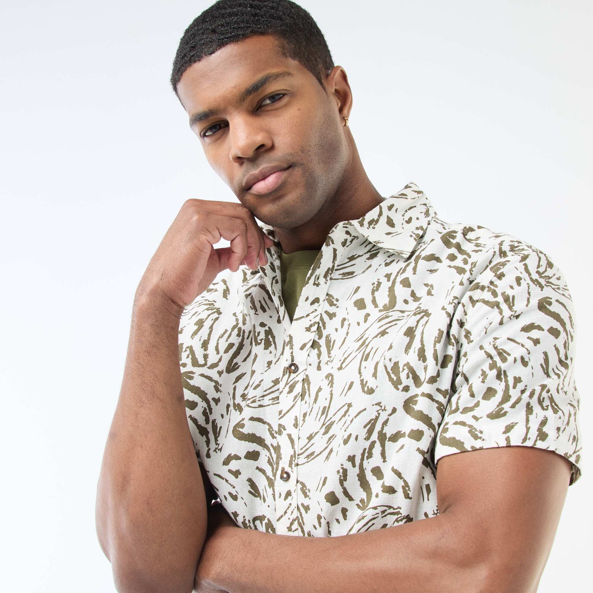 Chemise à manches courtes légère avec motif BLANC