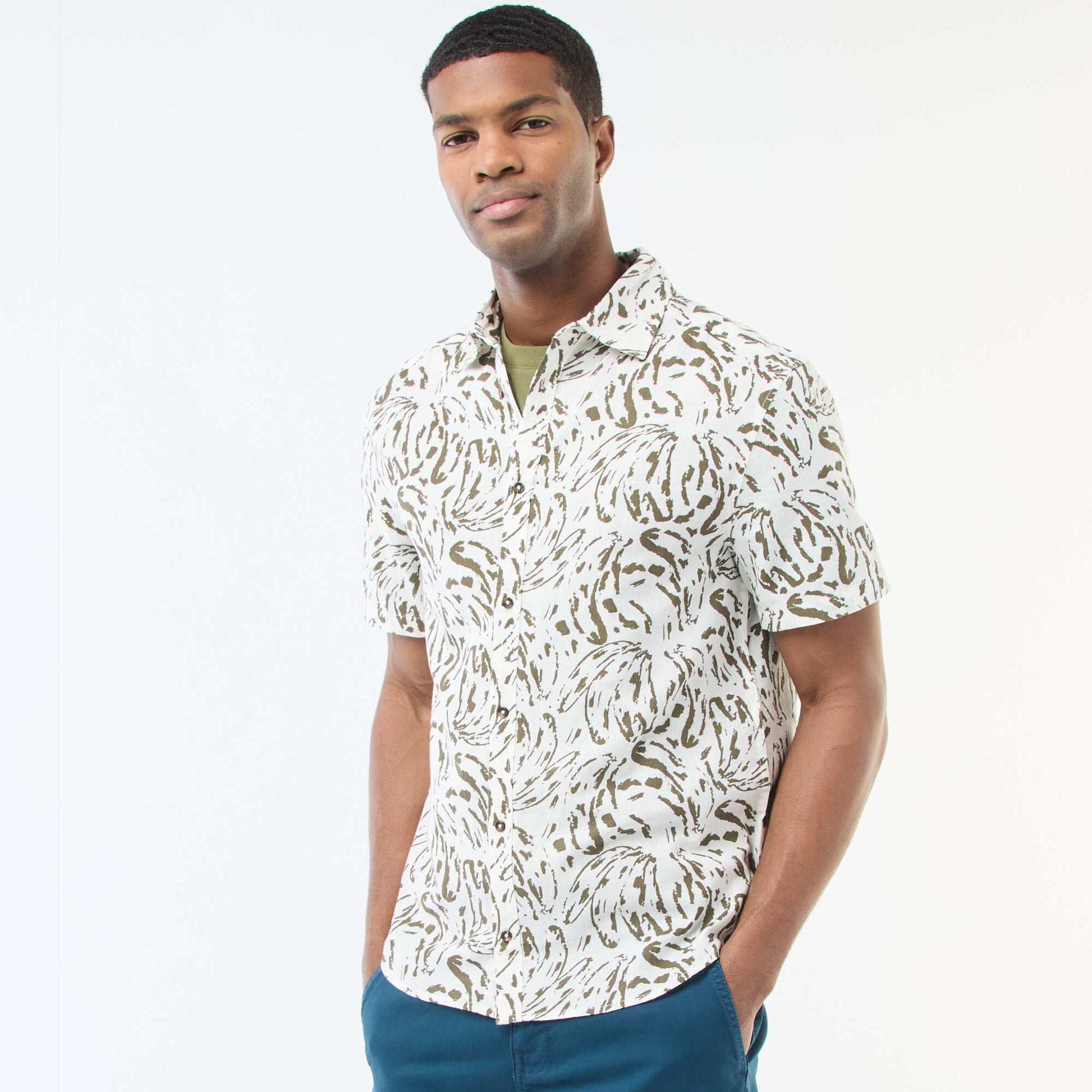 Chemise à manches courtes légère avec motif BLANC