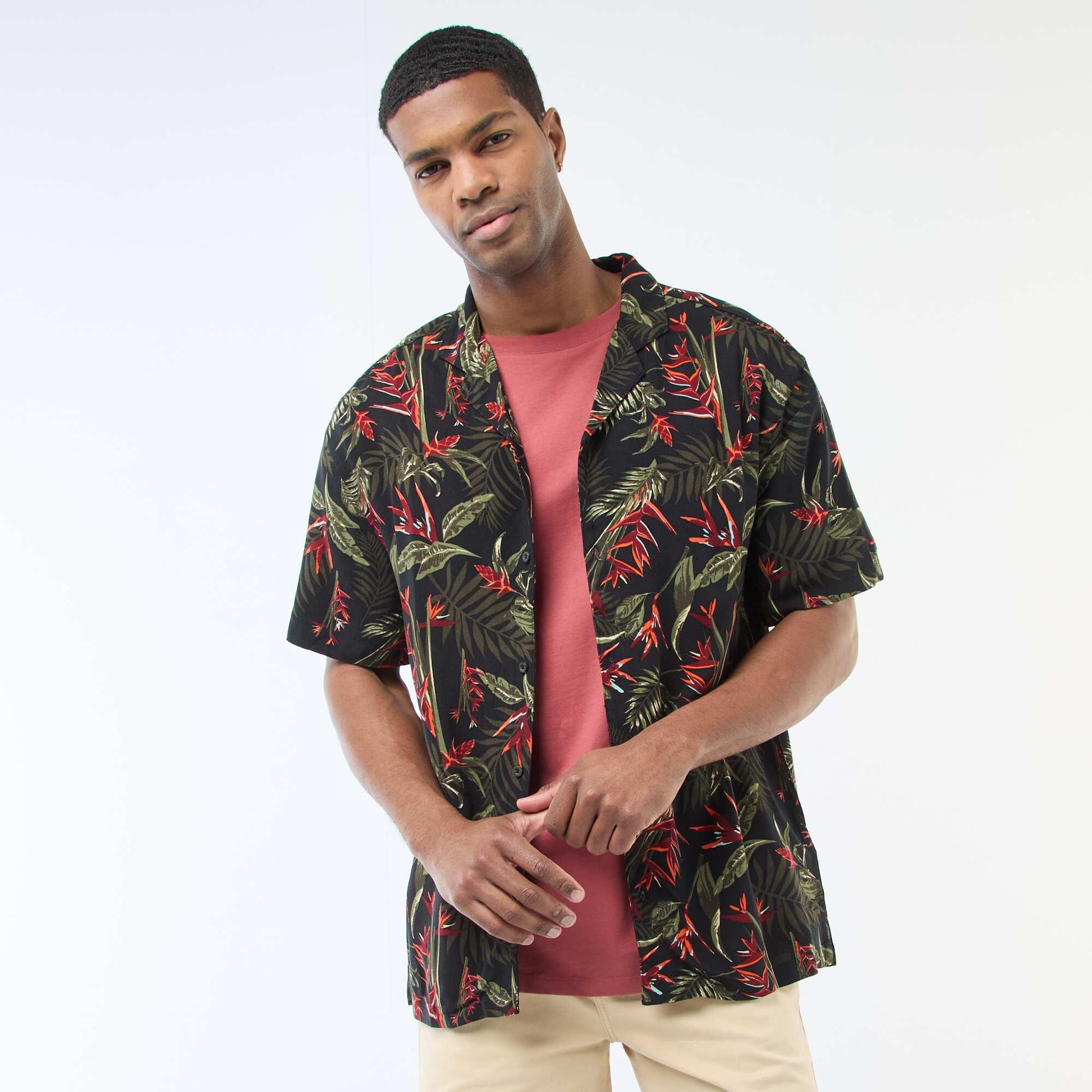 Chemise à manches courtes légère avec motif NOIR