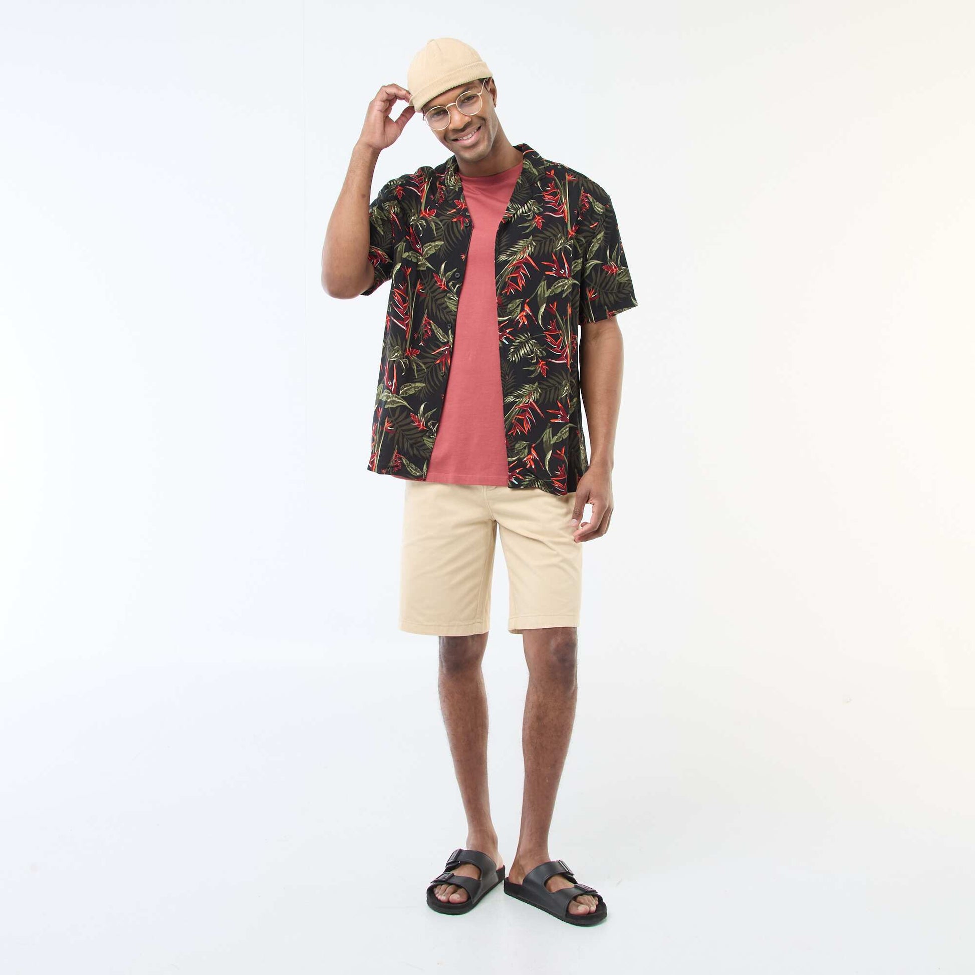 Chemise à manches courtes légère avec motif NOIR