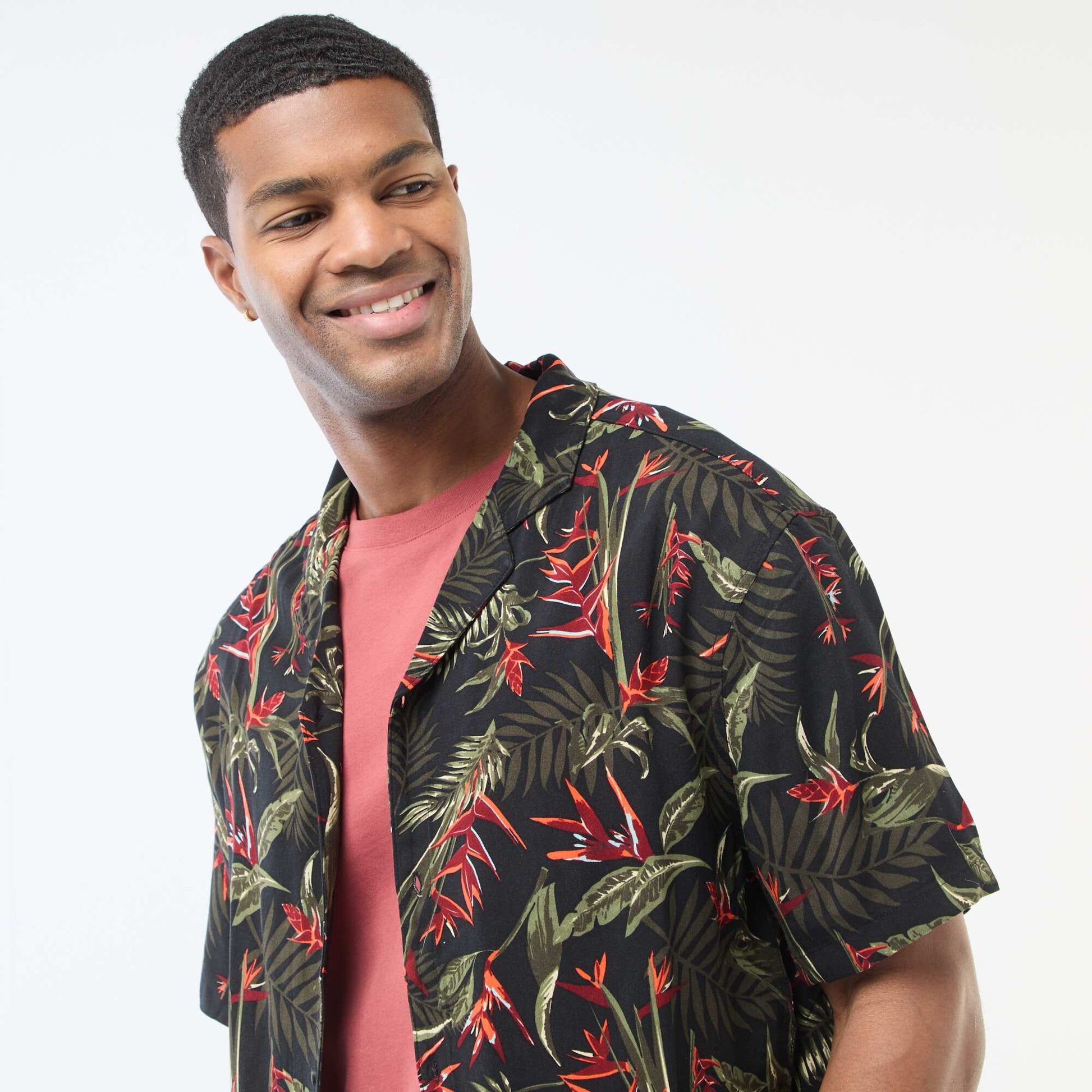 Chemise à manches courtes légère avec motif NOIR
