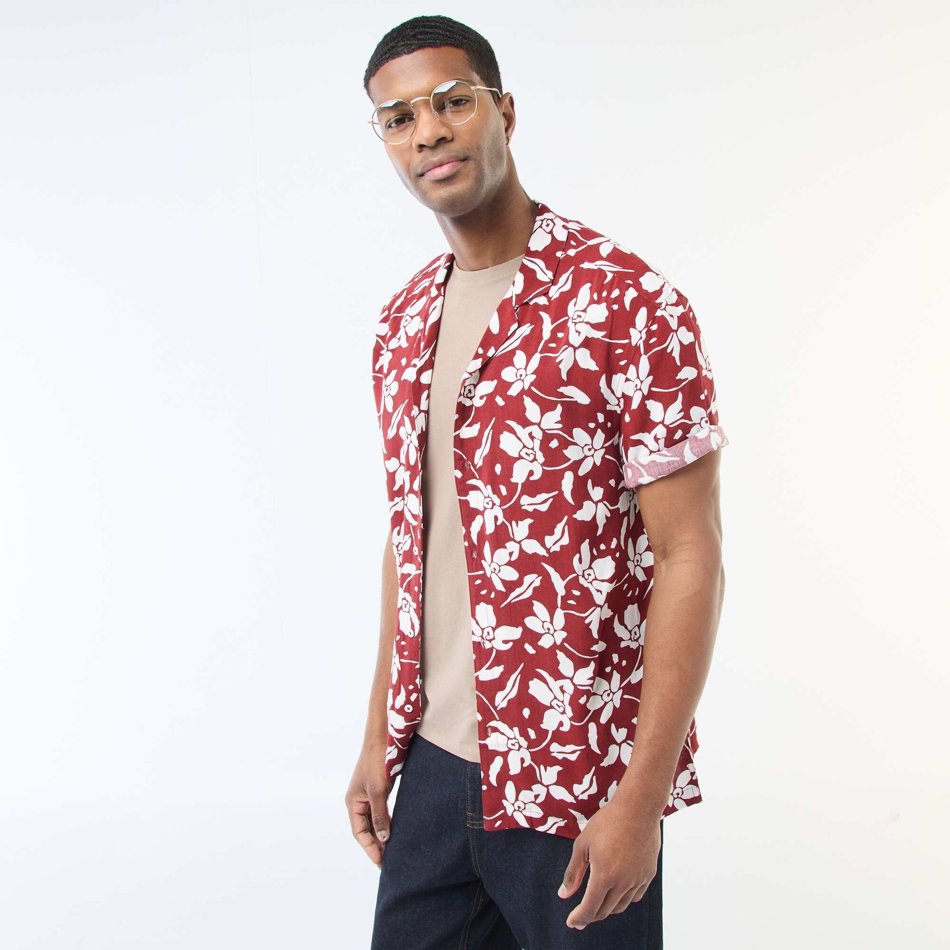 Chemise à manches courtes légère avec motif ROUGE