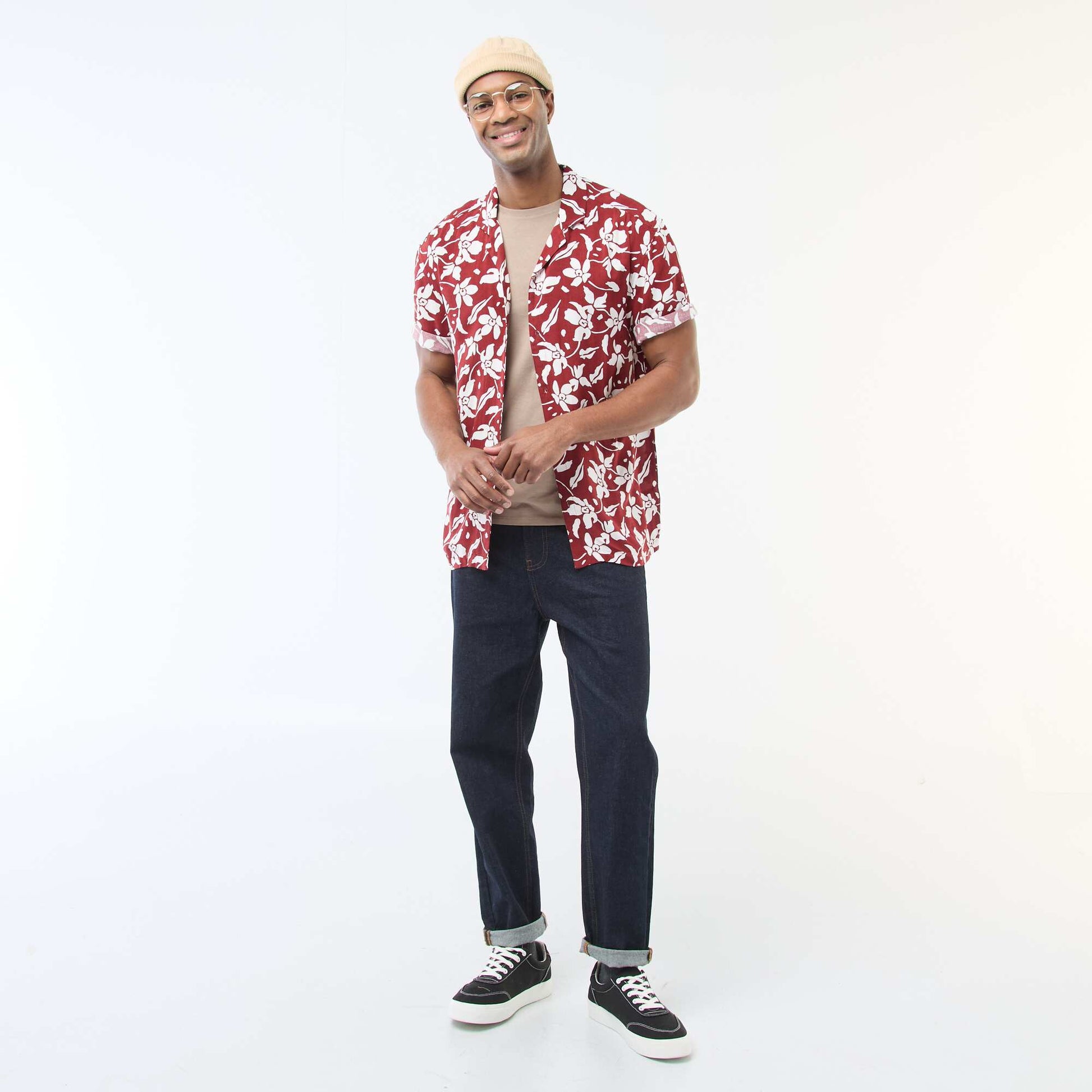 Chemise à manches courtes légère avec motif ROUGE