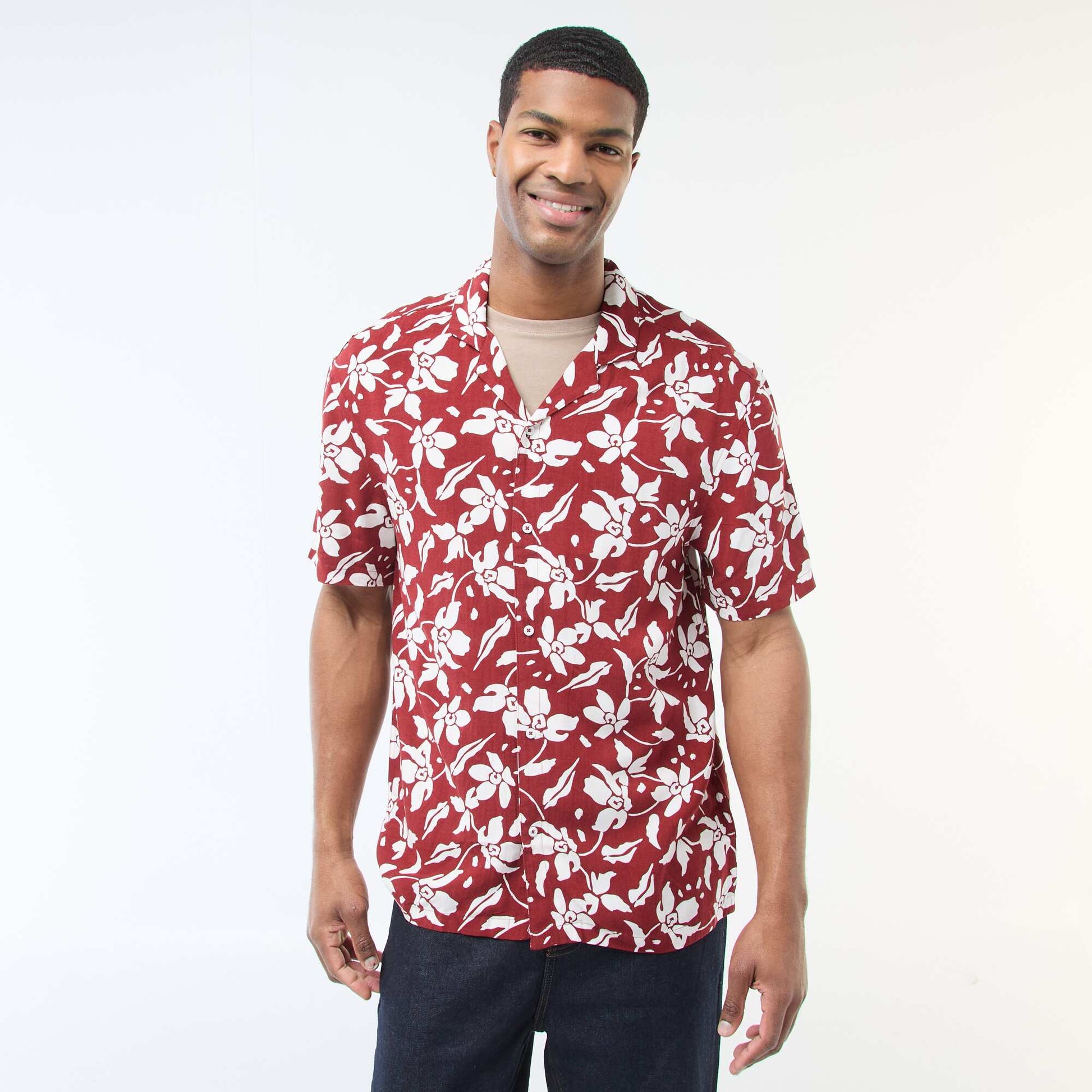 Chemise à manches courtes légère avec motif ROUGE