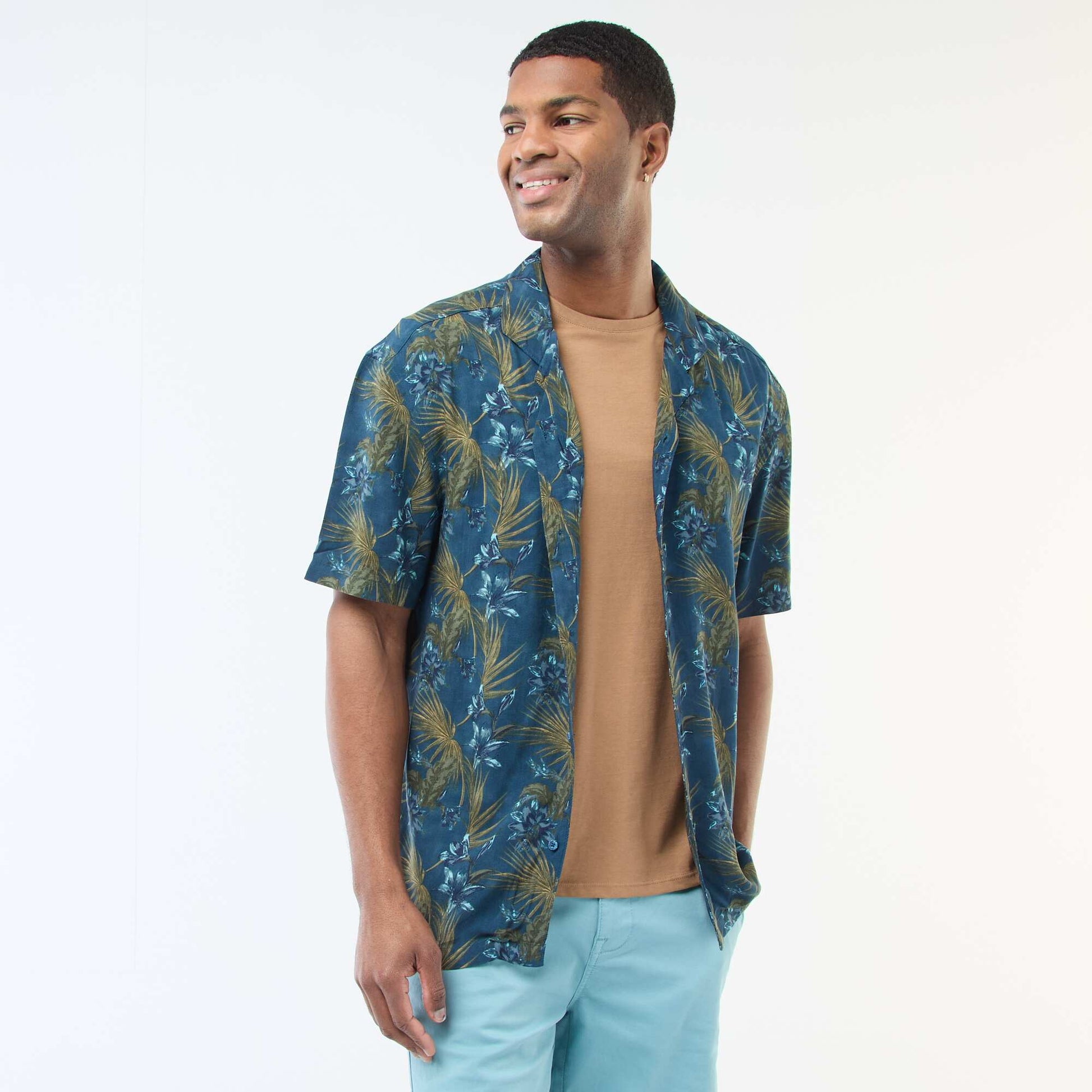 Chemise à manches courtes légère avec motif BLEU