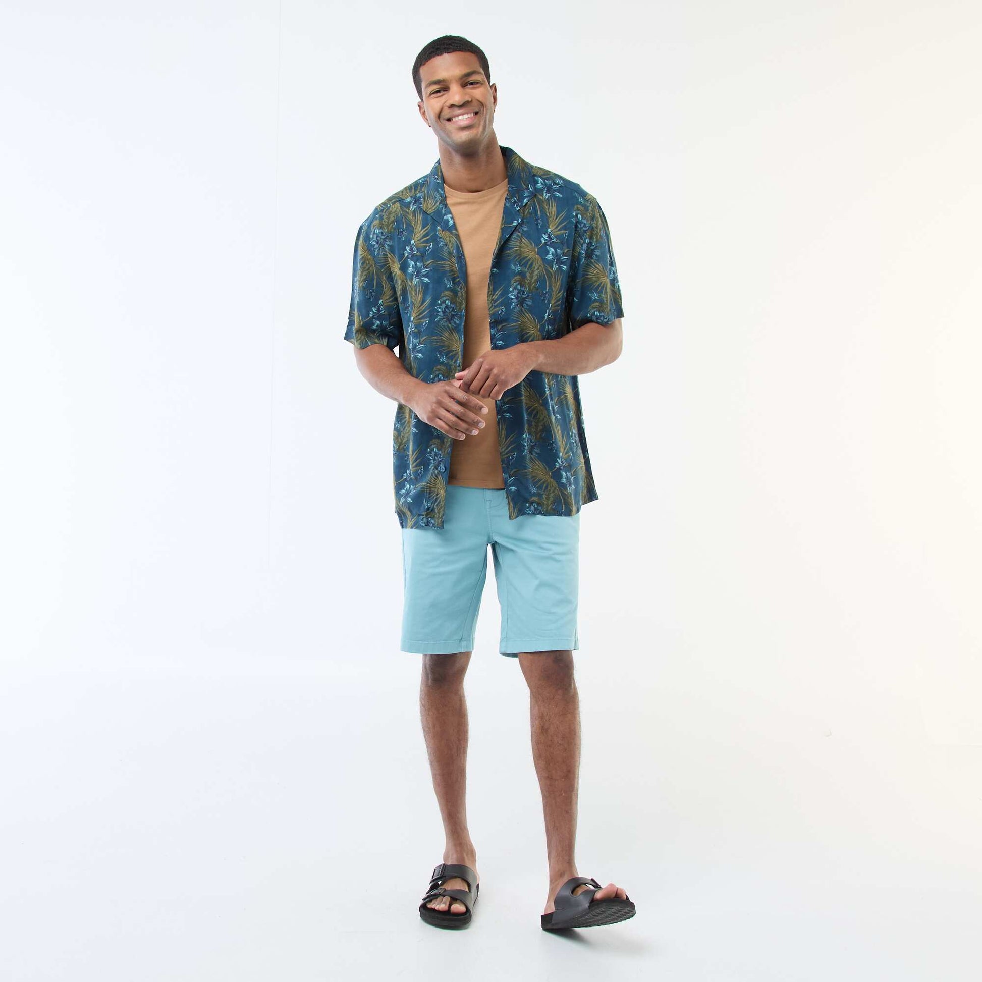 Chemise à manches courtes légère avec motif BLEU
