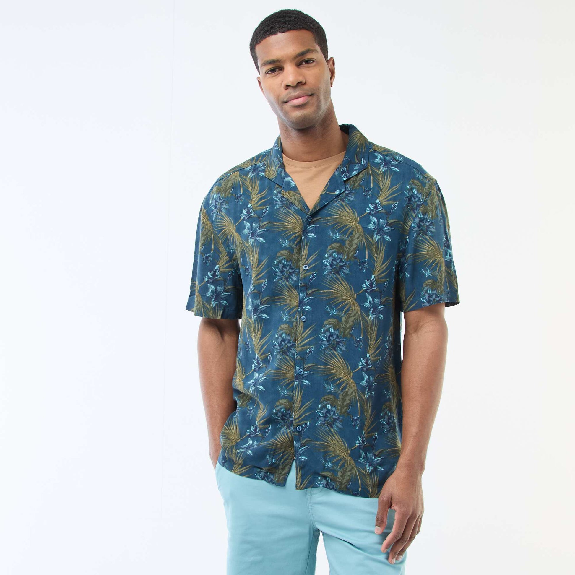 Chemise à manches courtes légère avec motif BLEU