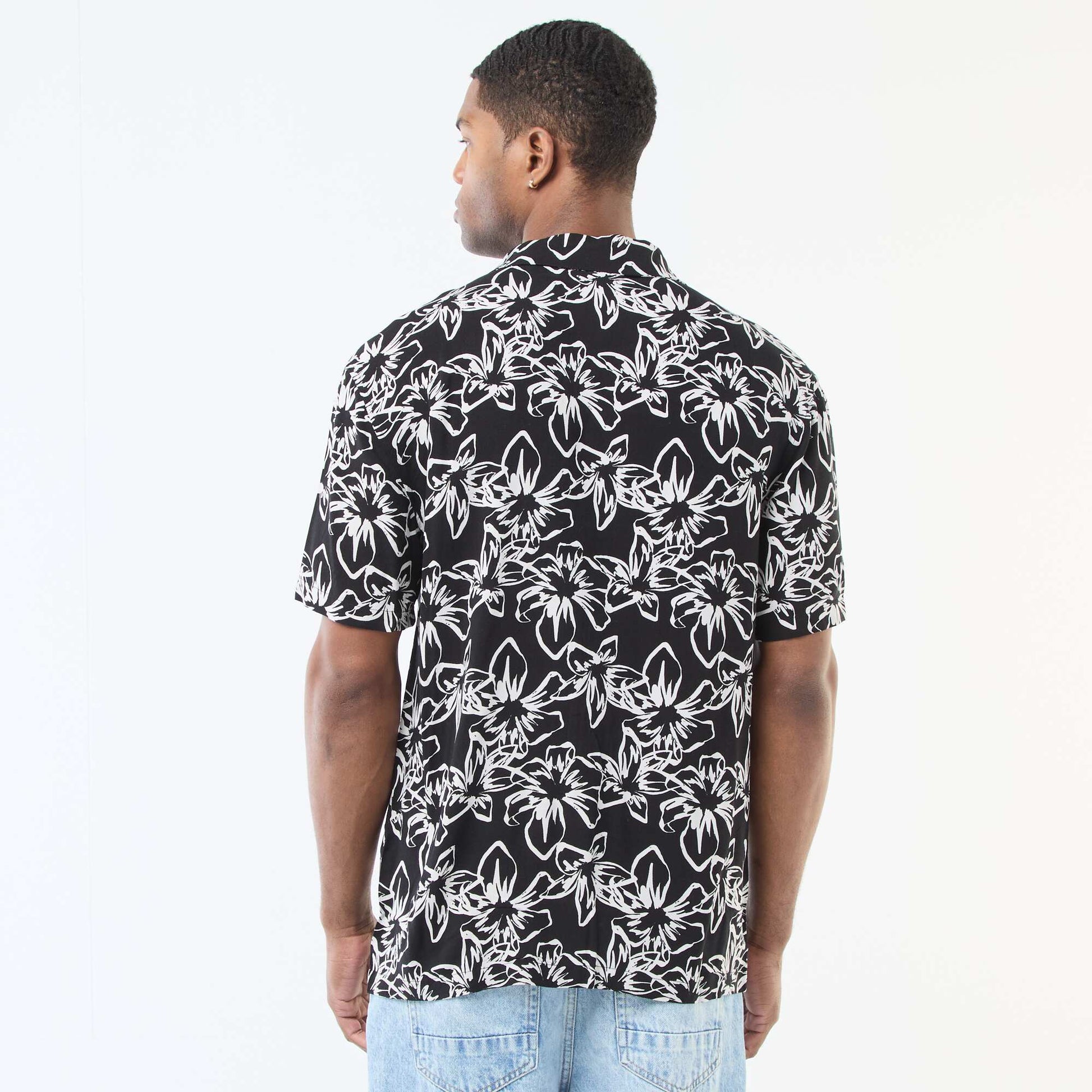 Chemise à manches courtes légère avec motif NOIR