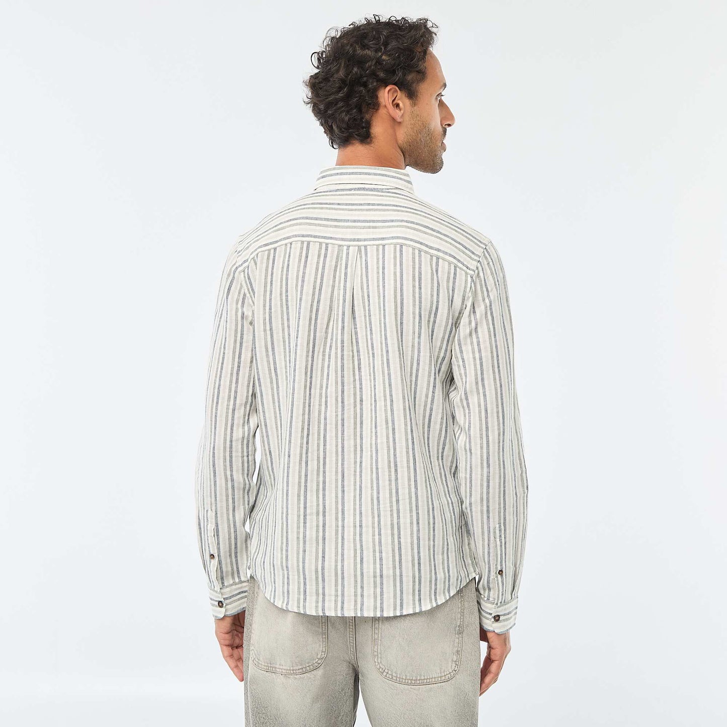 Chemise en lin et coton rayée BLANC