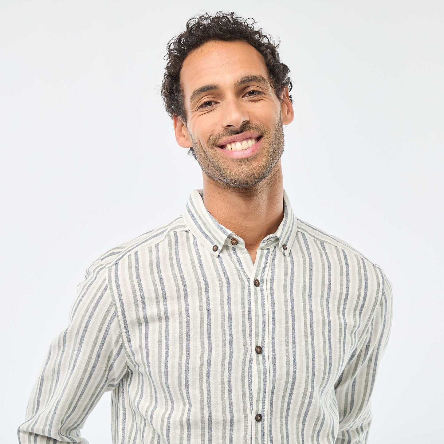 Chemise en lin et coton rayée BLANC
