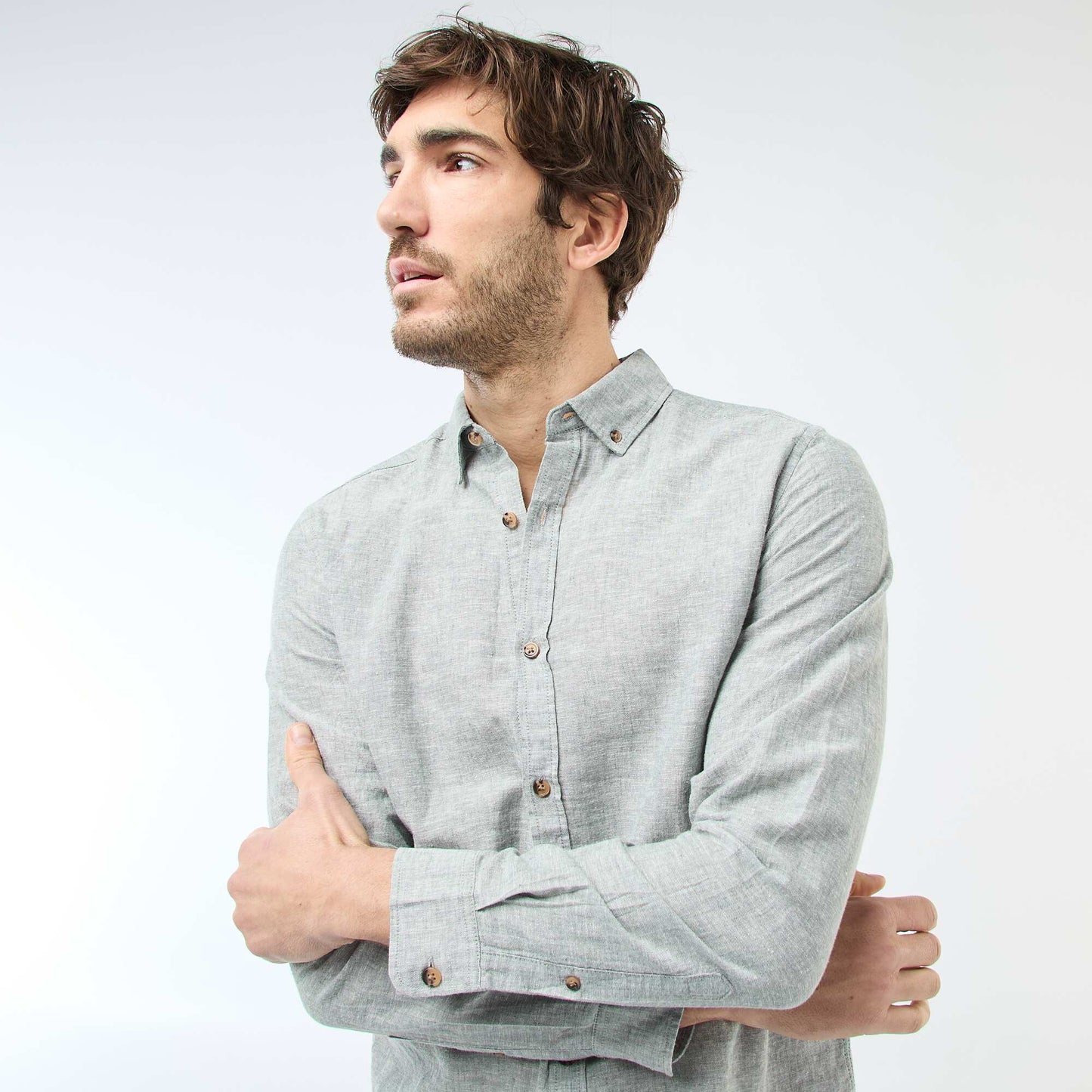 Chemise en lin mélangé BLEU