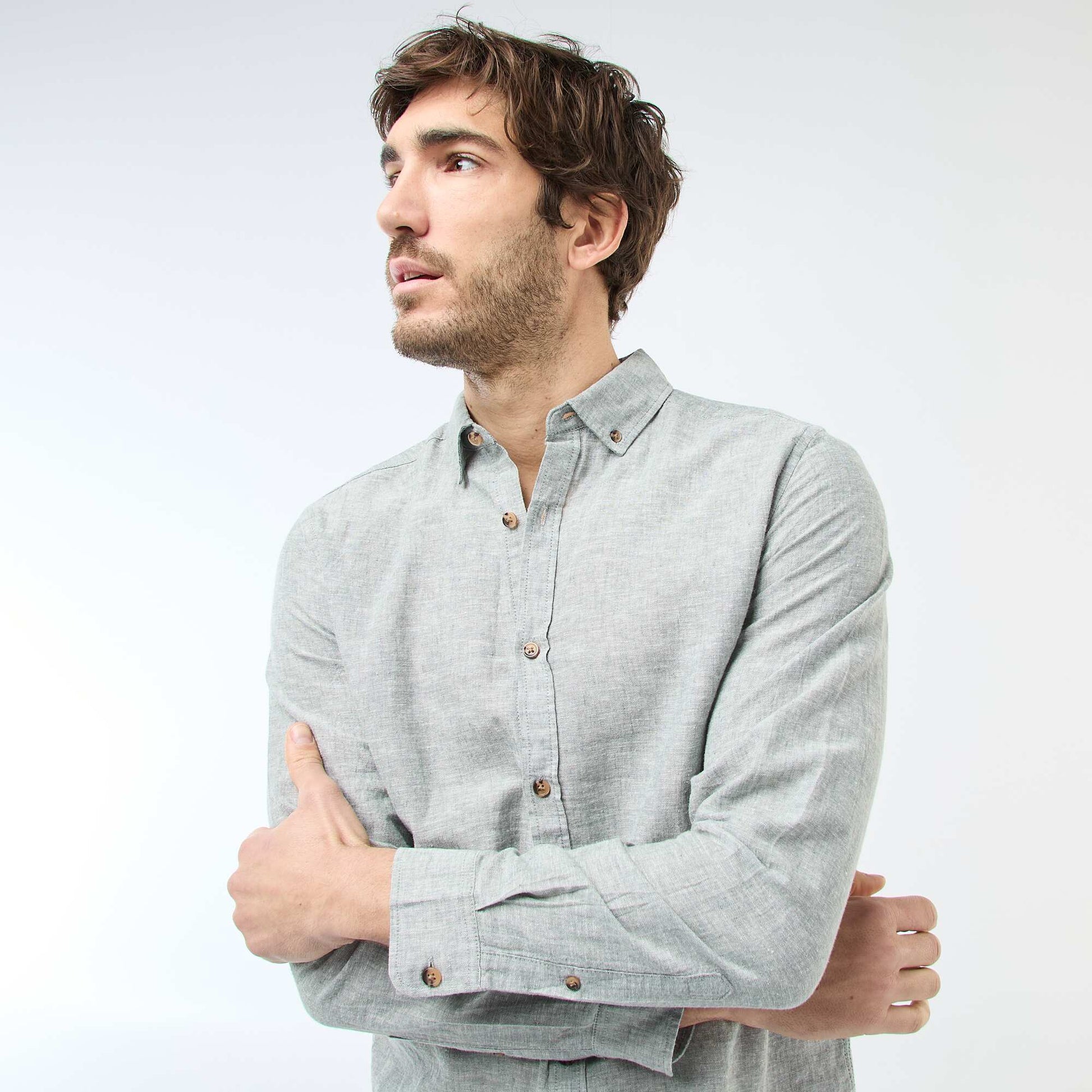 Chemise en lin mélangé BLEU