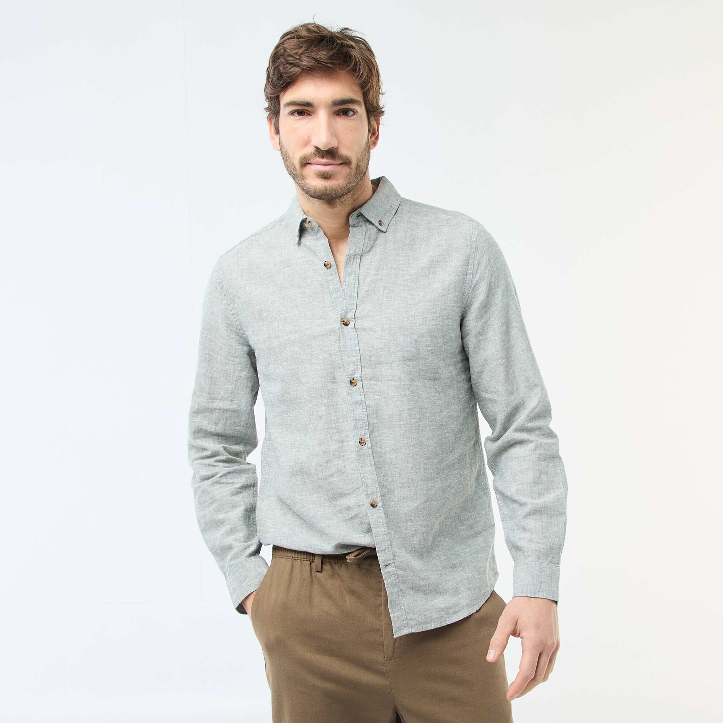 Chemise en lin mélangé BLEU