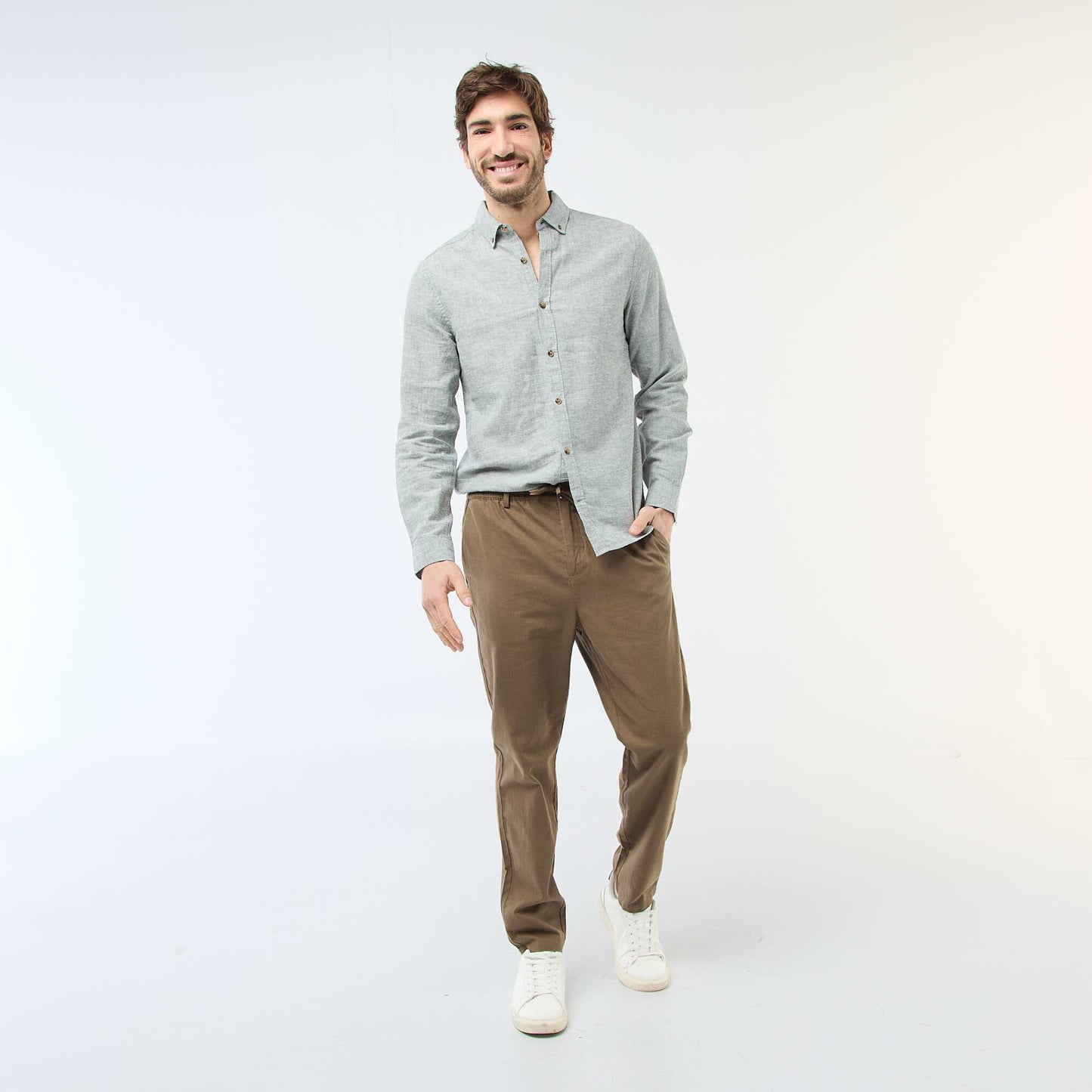 Chemise en lin mélangé BLEU