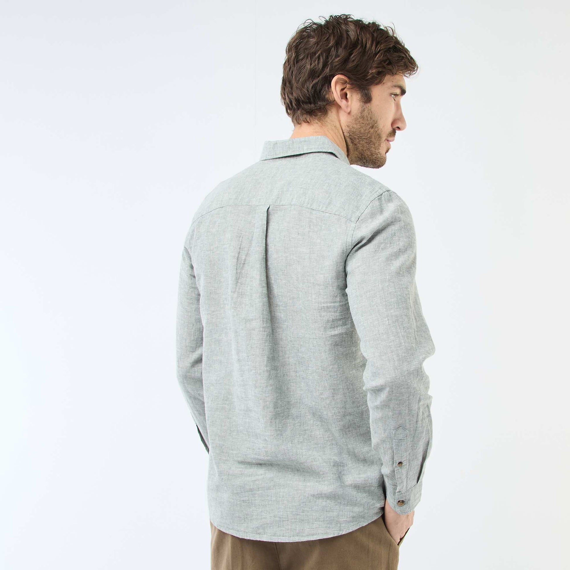Chemise en lin mélangé BLEU
