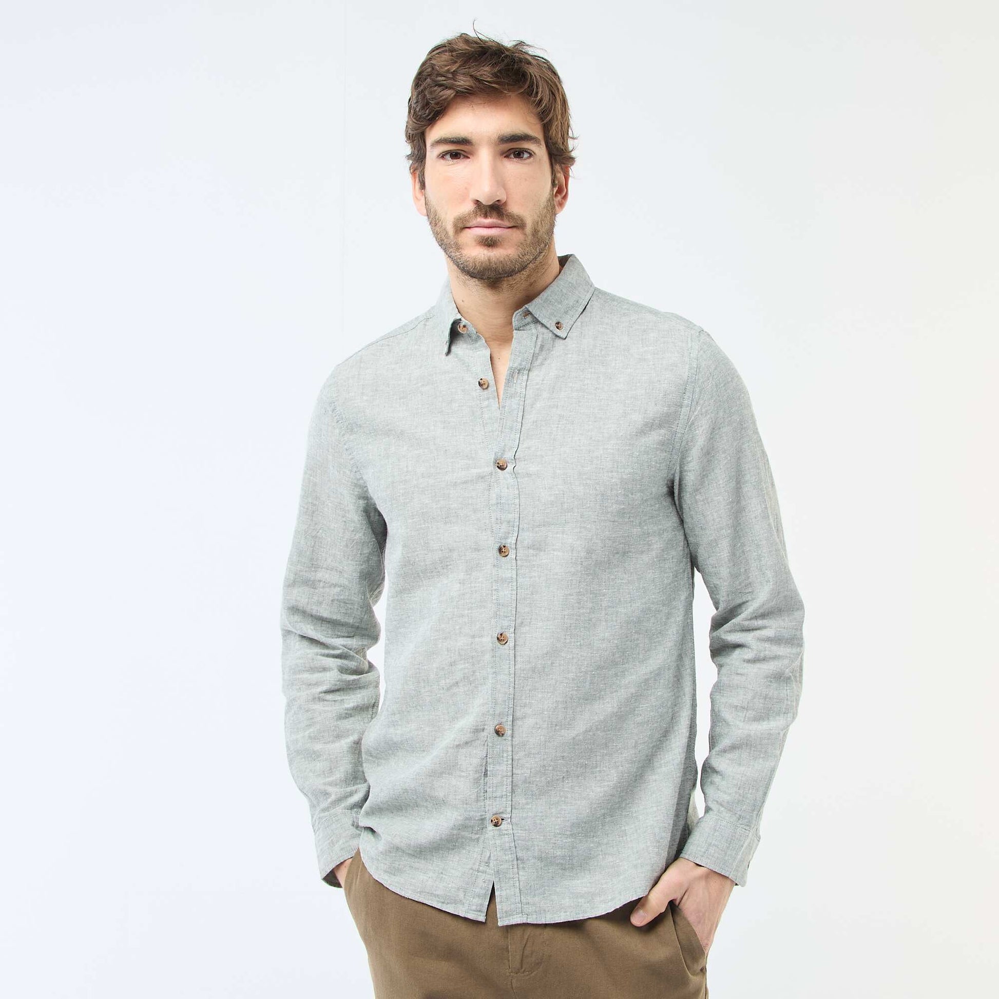 Chemise en lin mélangé BLEU