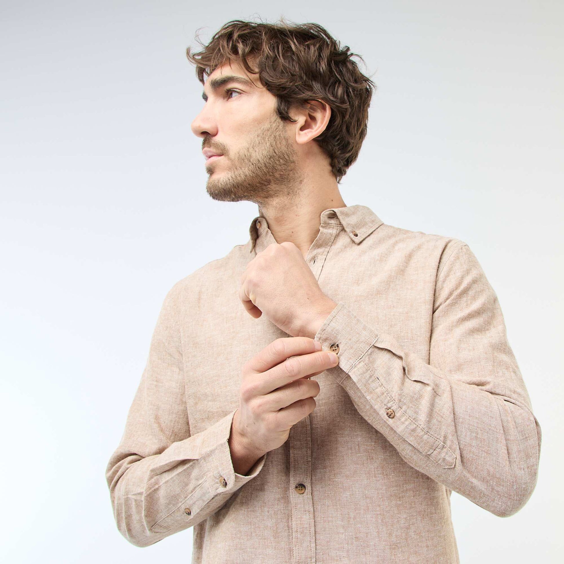 Chemise en lin mélangé MARRON