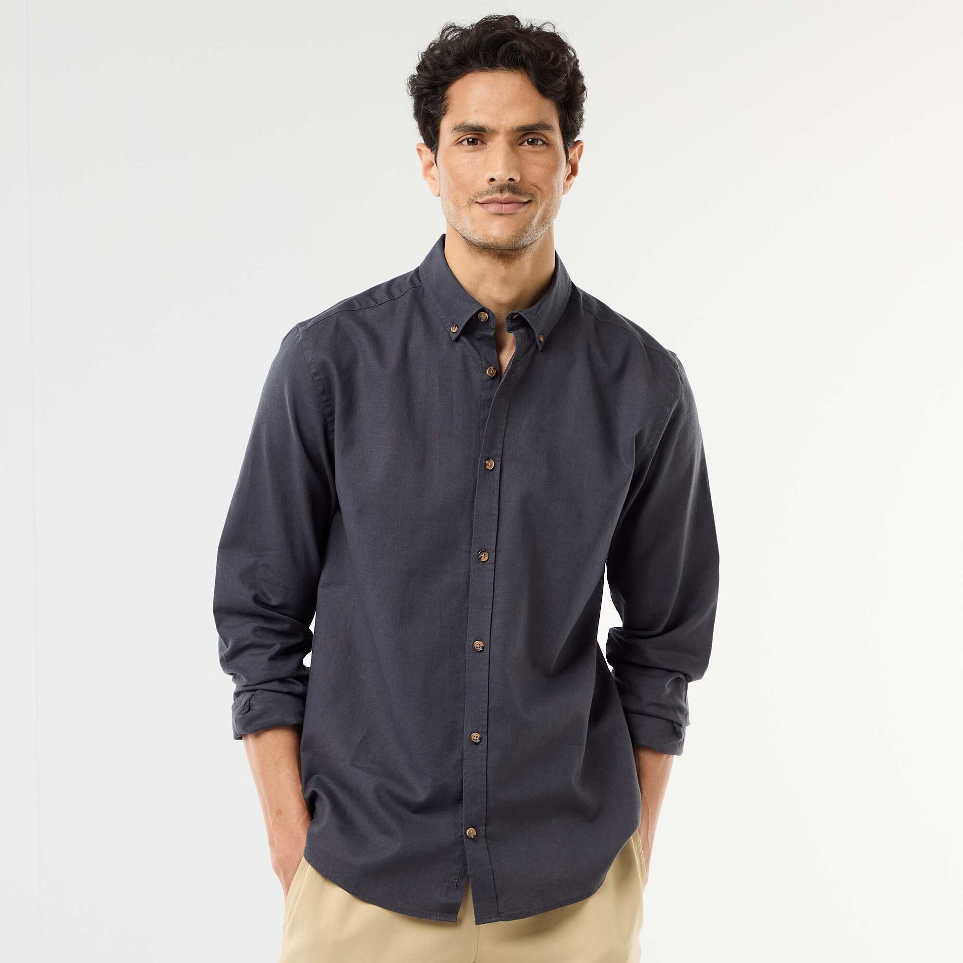 Chemise en lin mélangé BLEU