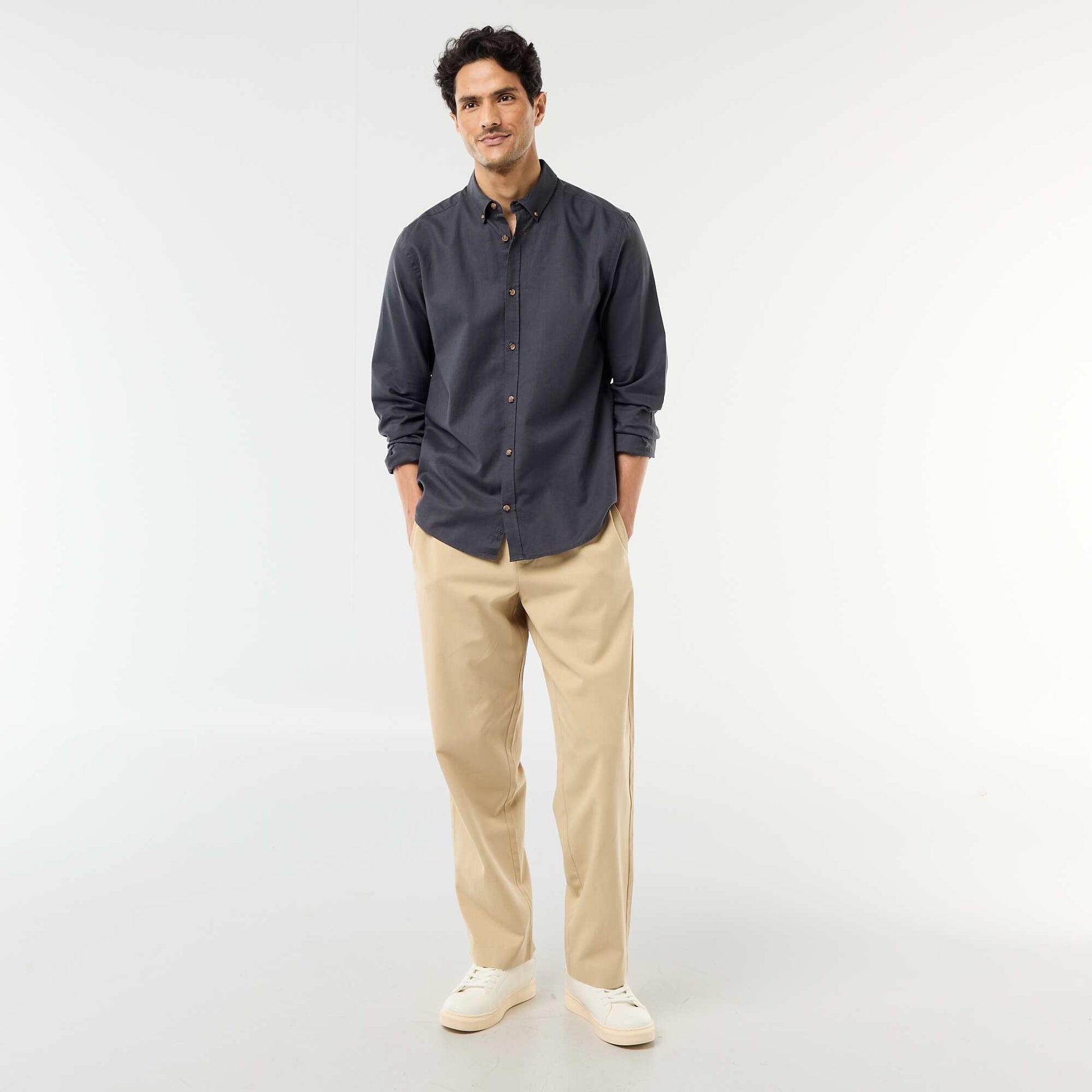 Chemise en lin mélangé BLEU