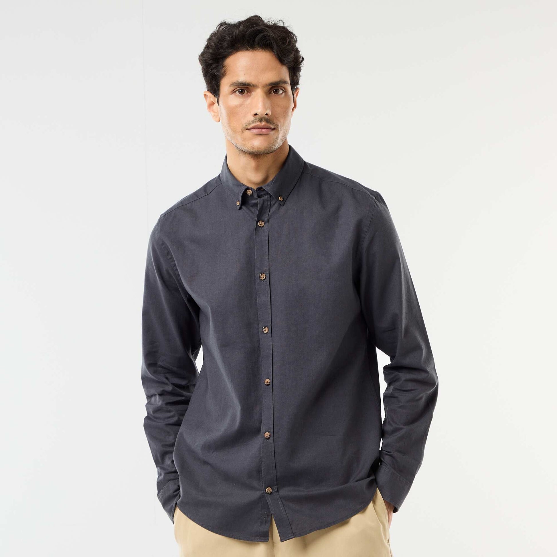 Chemise en lin mélangé BLEU