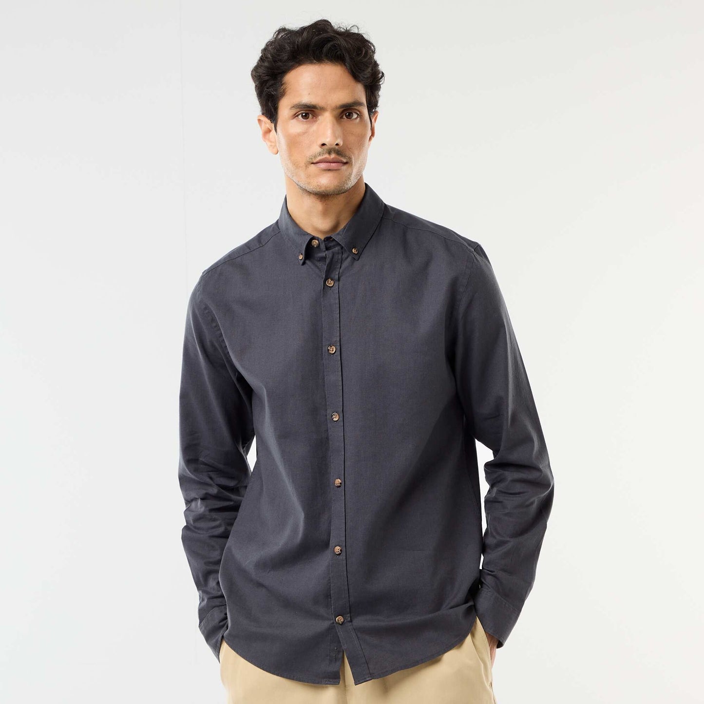 Chemise en lin mélangé BLEU