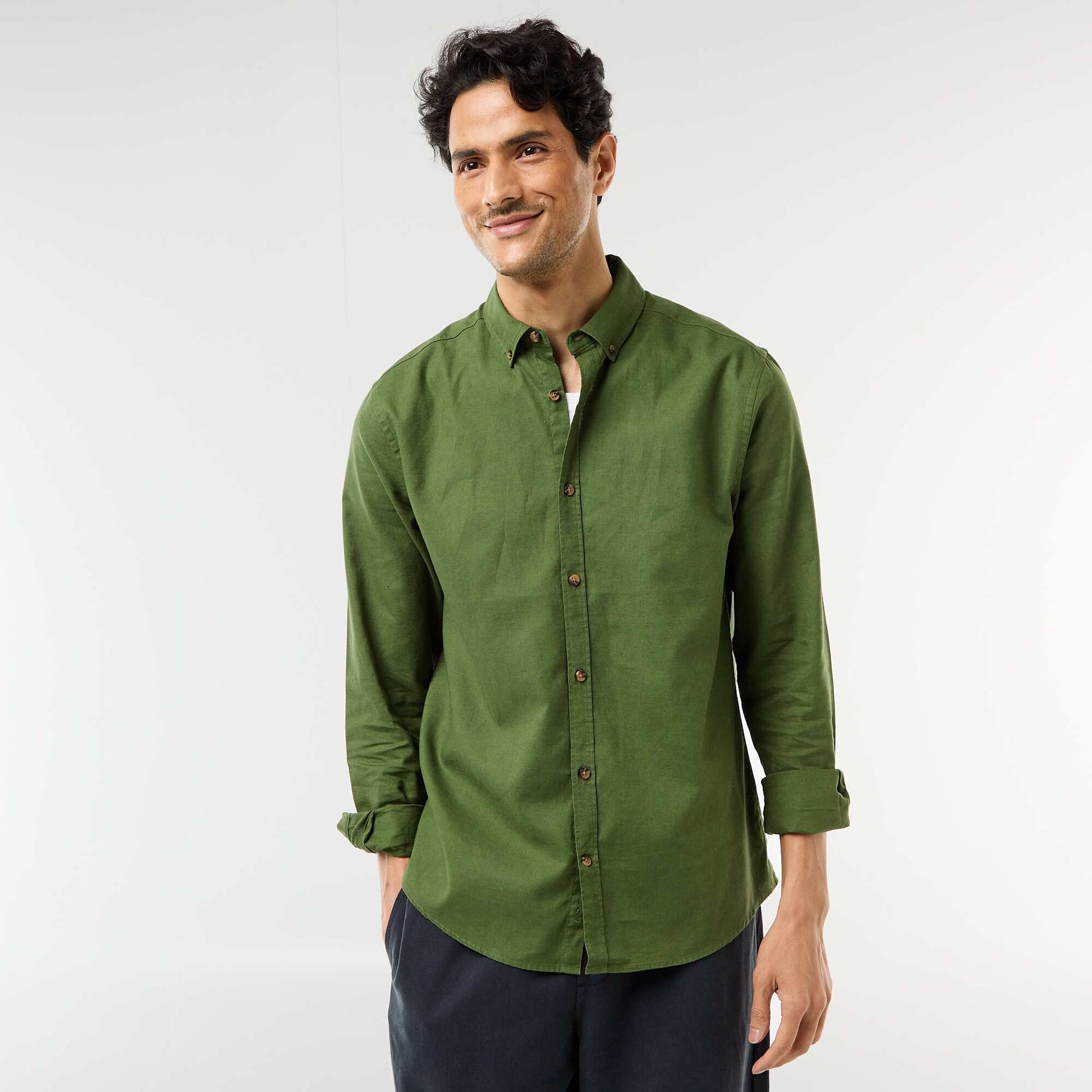 Chemise en lin mélangé VERT