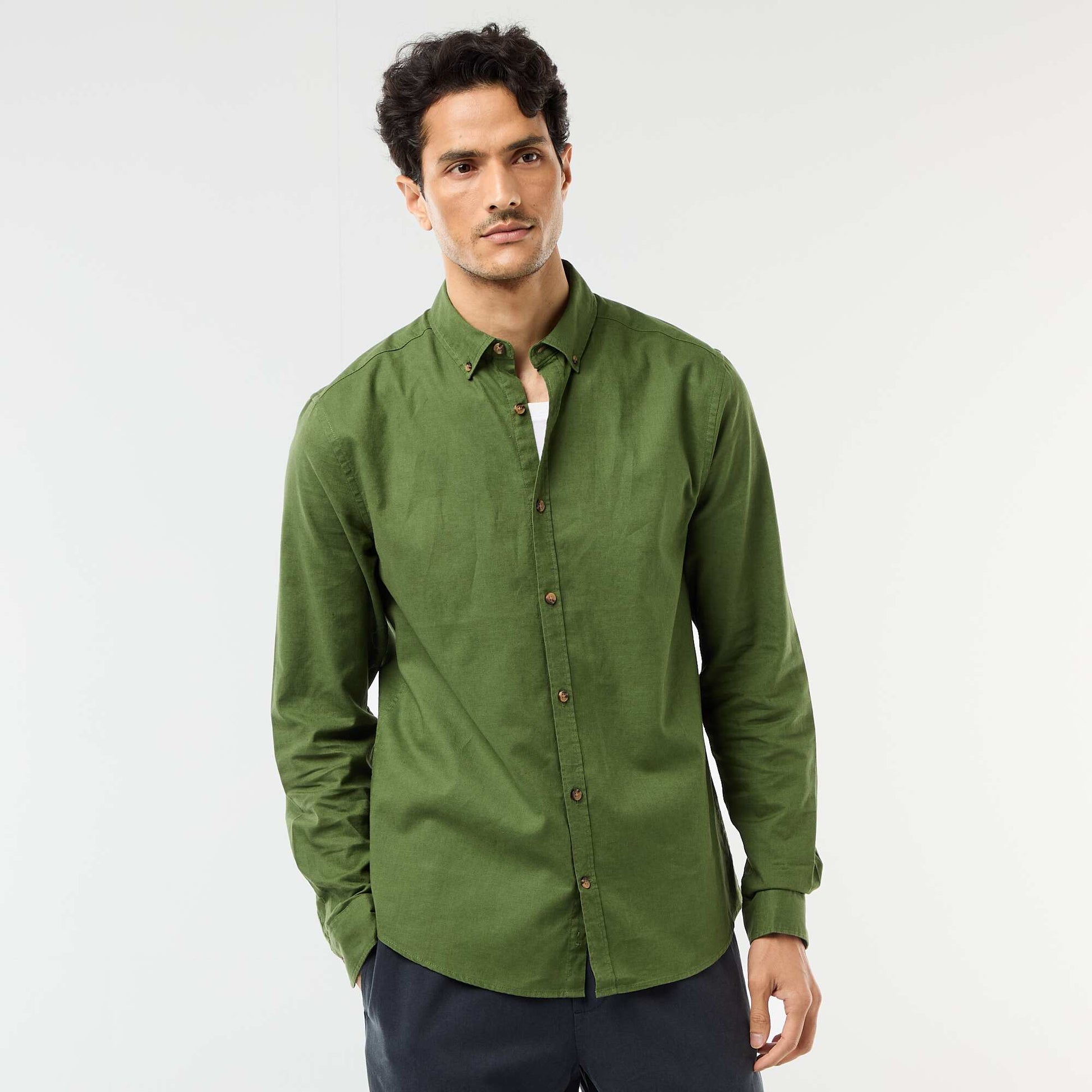 Chemise en lin mélangé VERT