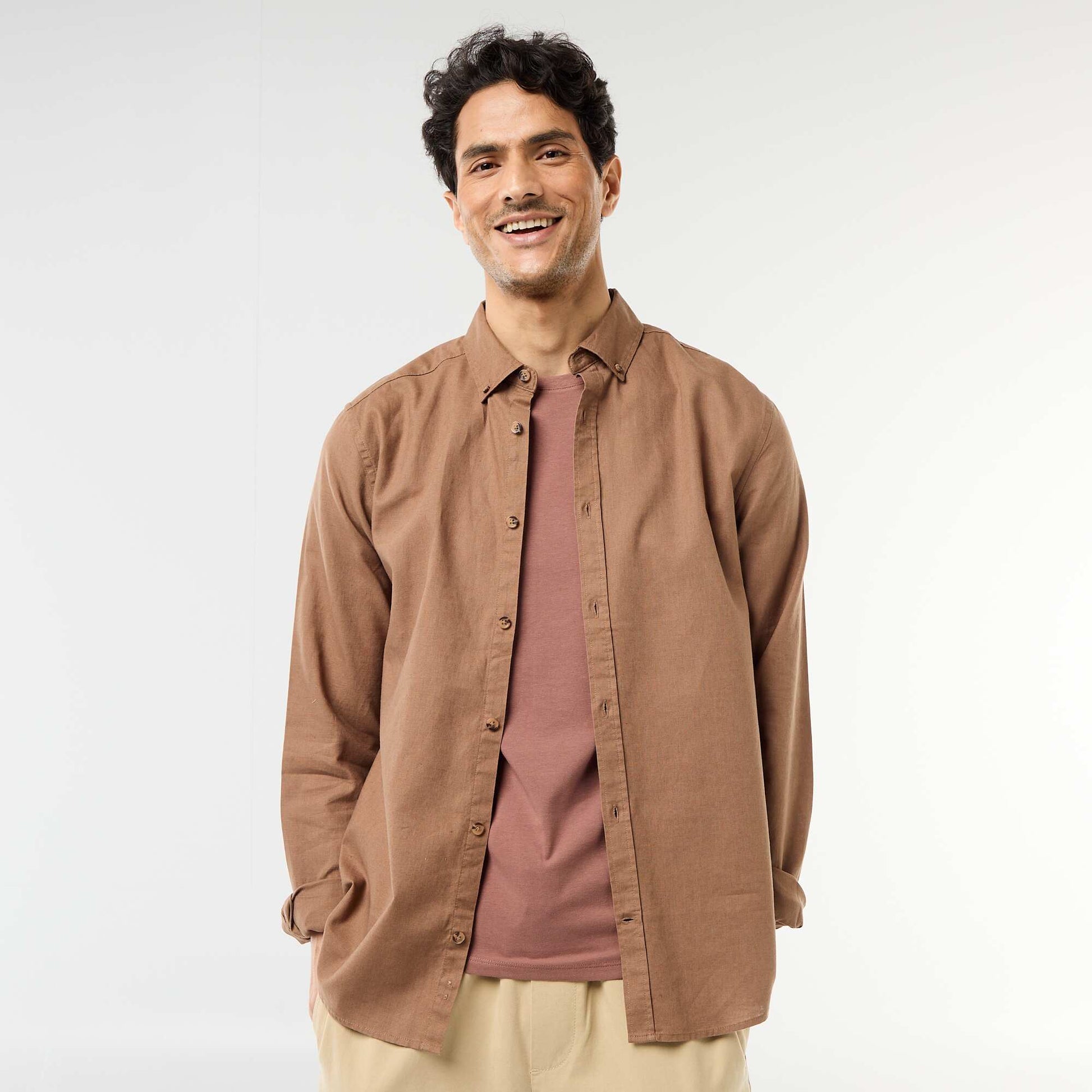 Chemise en lin mélangé MARRON