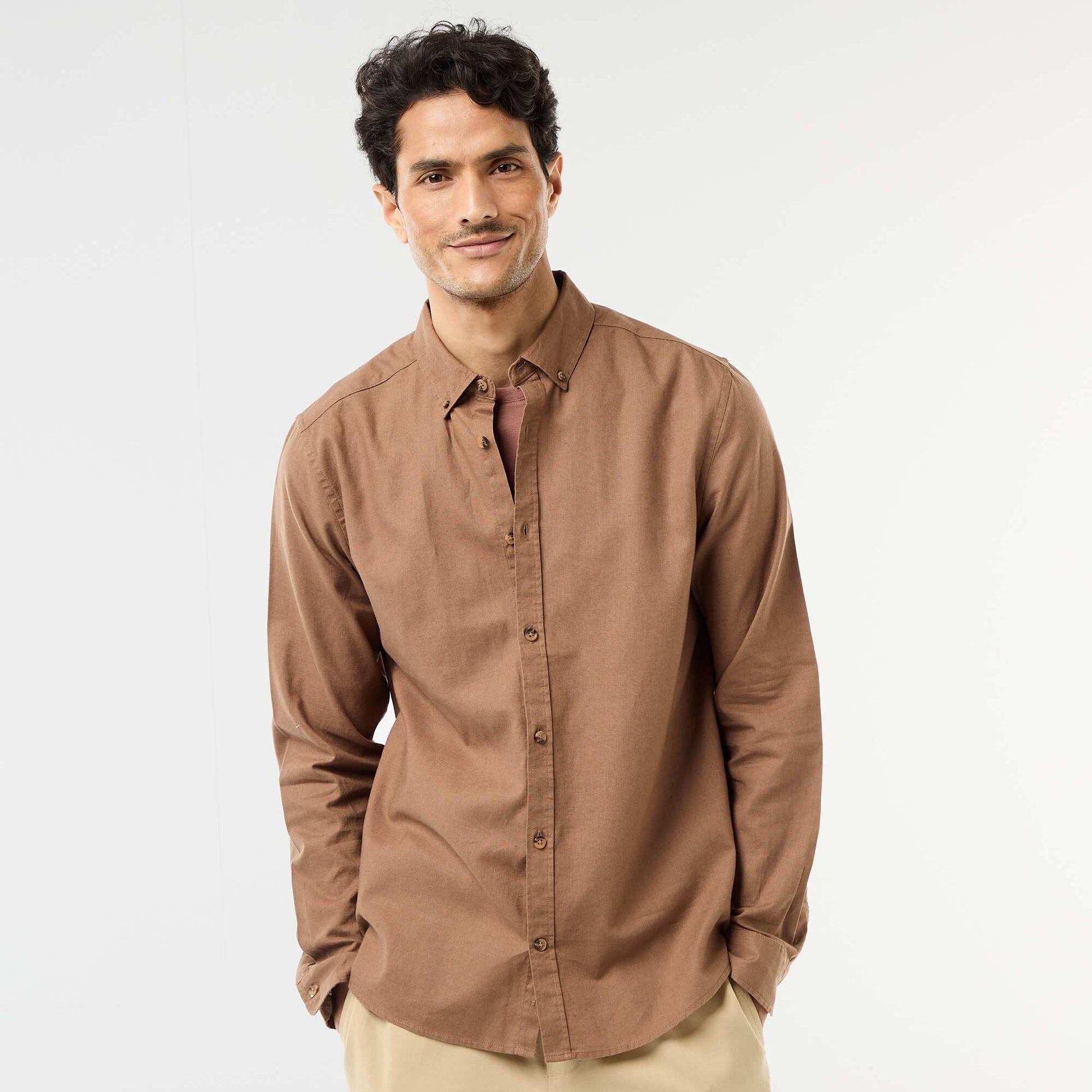 Chemise en lin mélangé MARRON