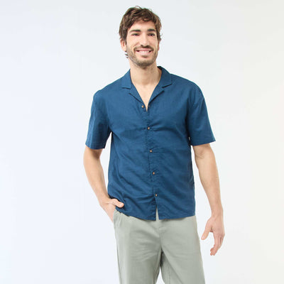 Chemise en lin mélangé BLEU