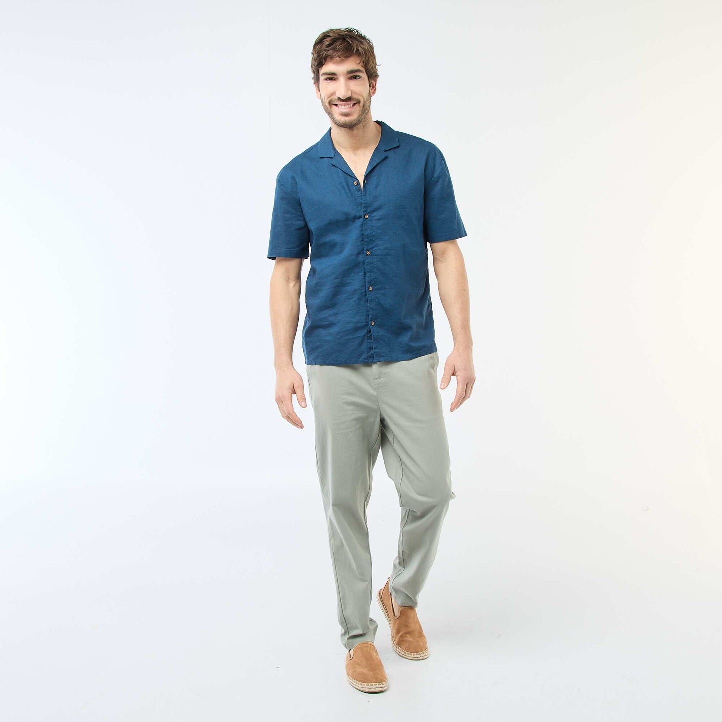 Chemise en lin mélangé BLEU