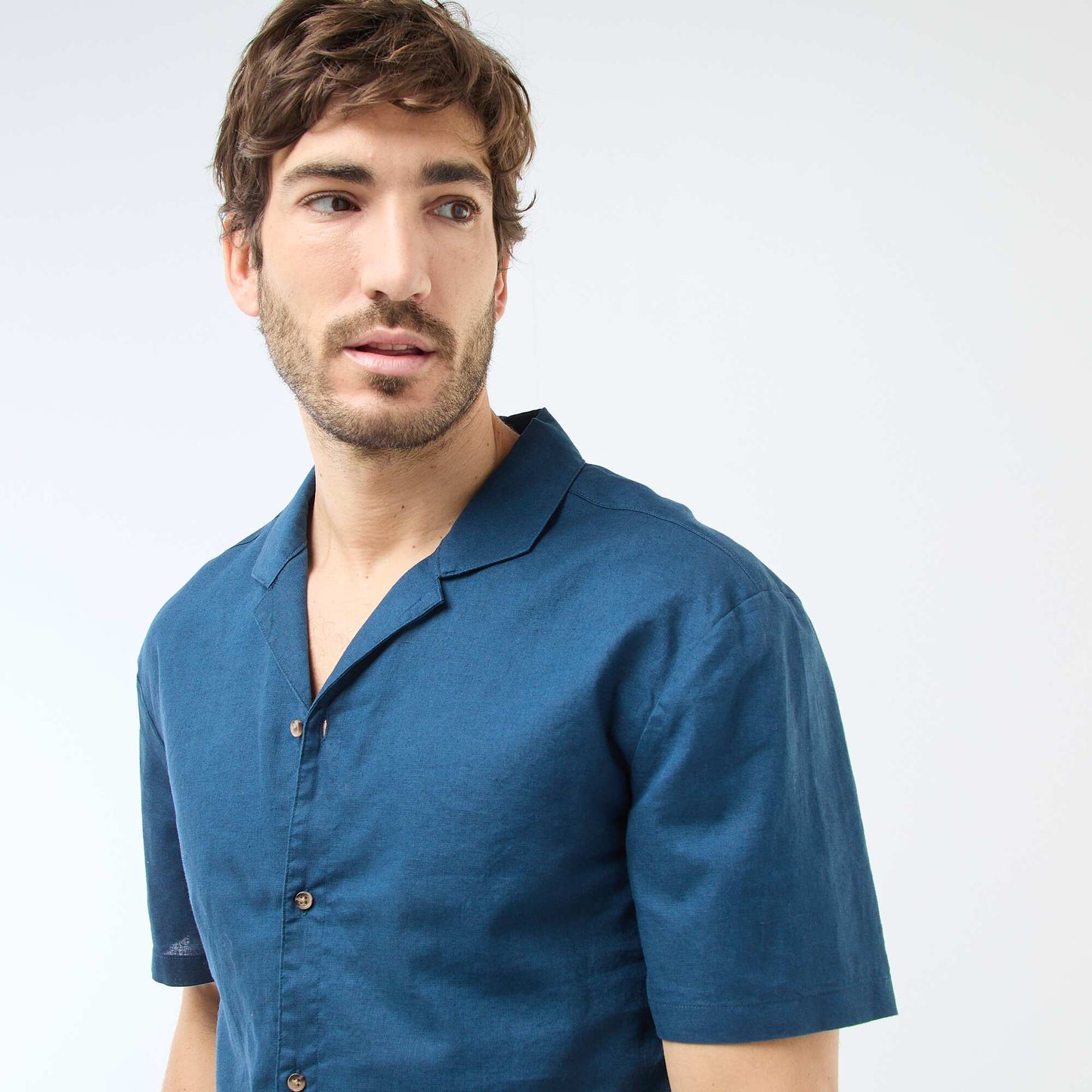 Chemise en lin mélangé BLEU