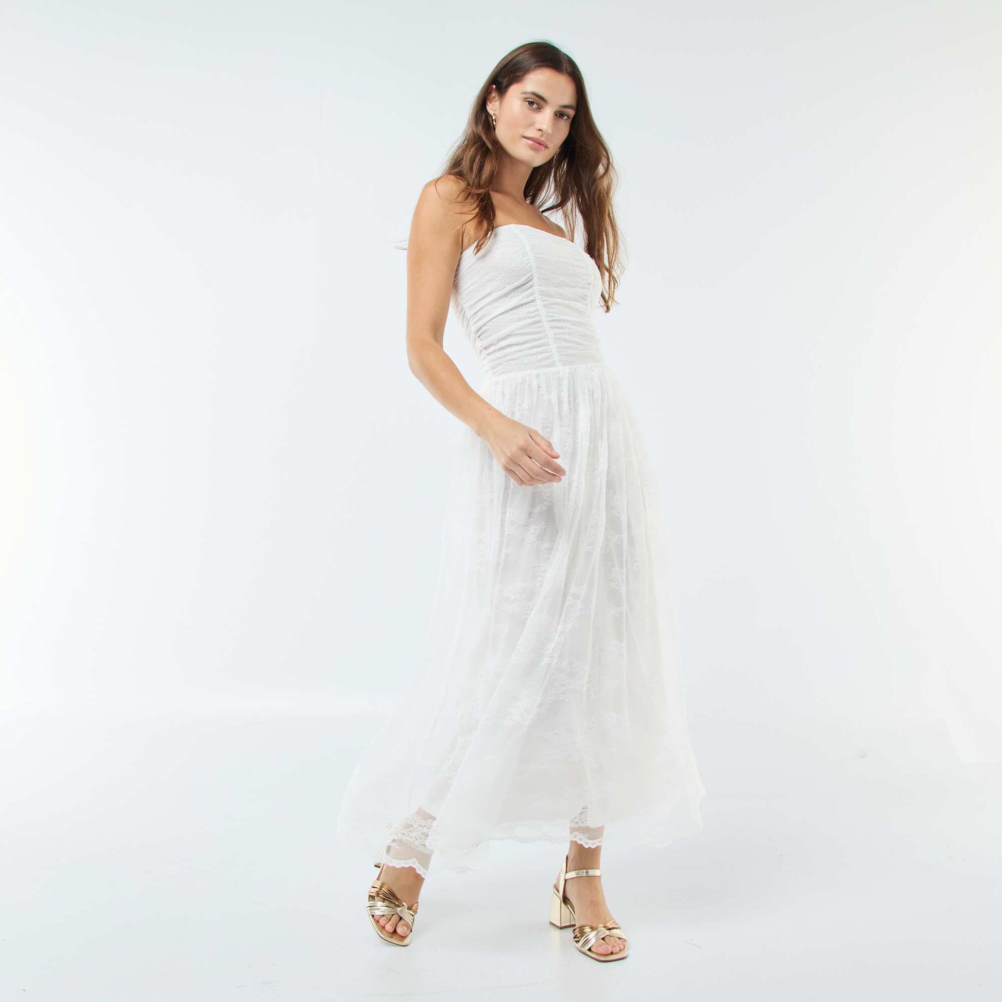 Robe longue bustier en dentelle BLANC
