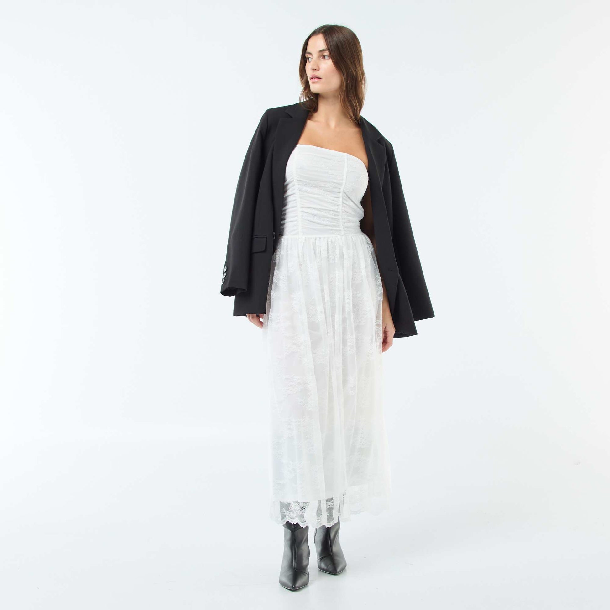 Robe longue bustier en dentelle BLANC