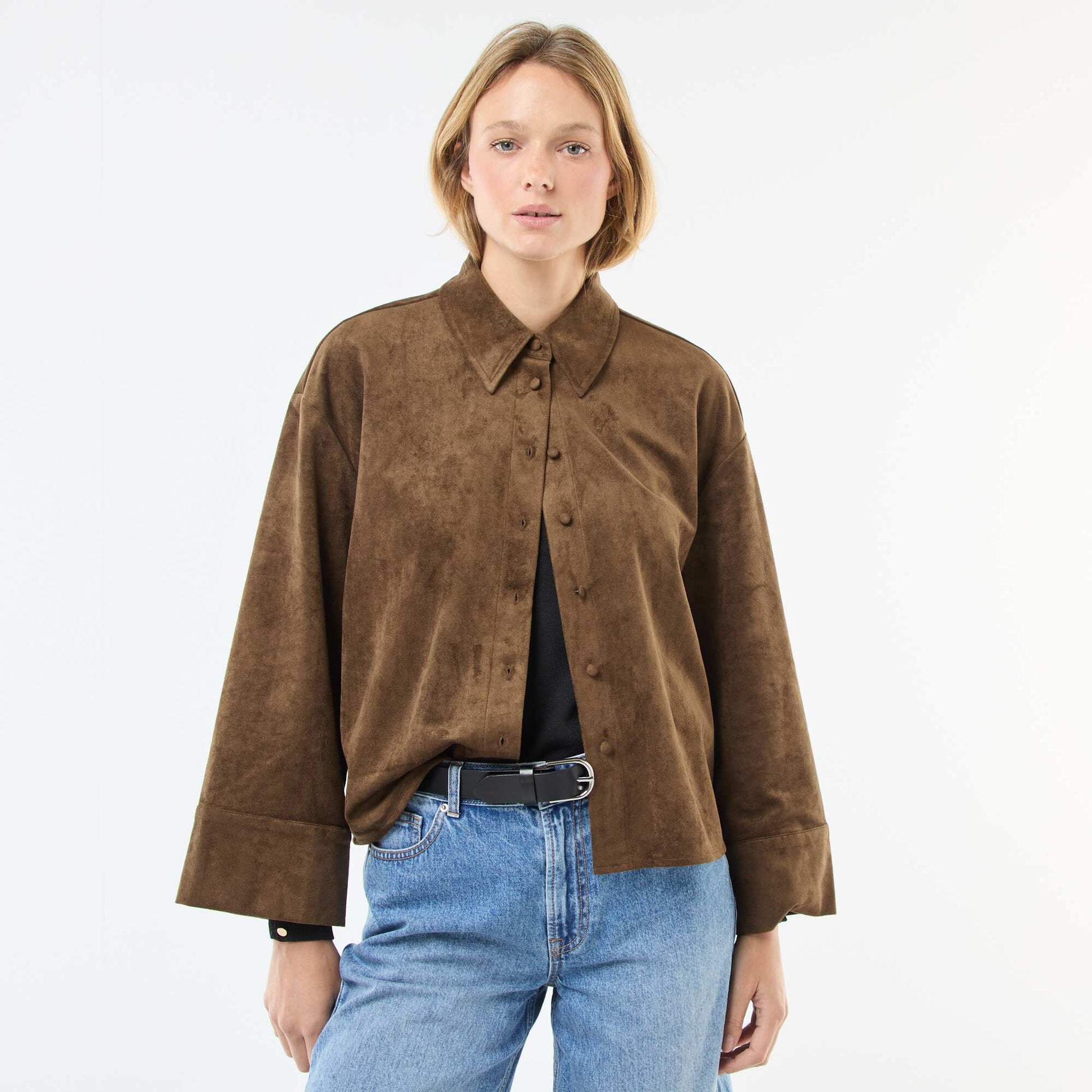 Chemise en suédine à manches longues KAKI