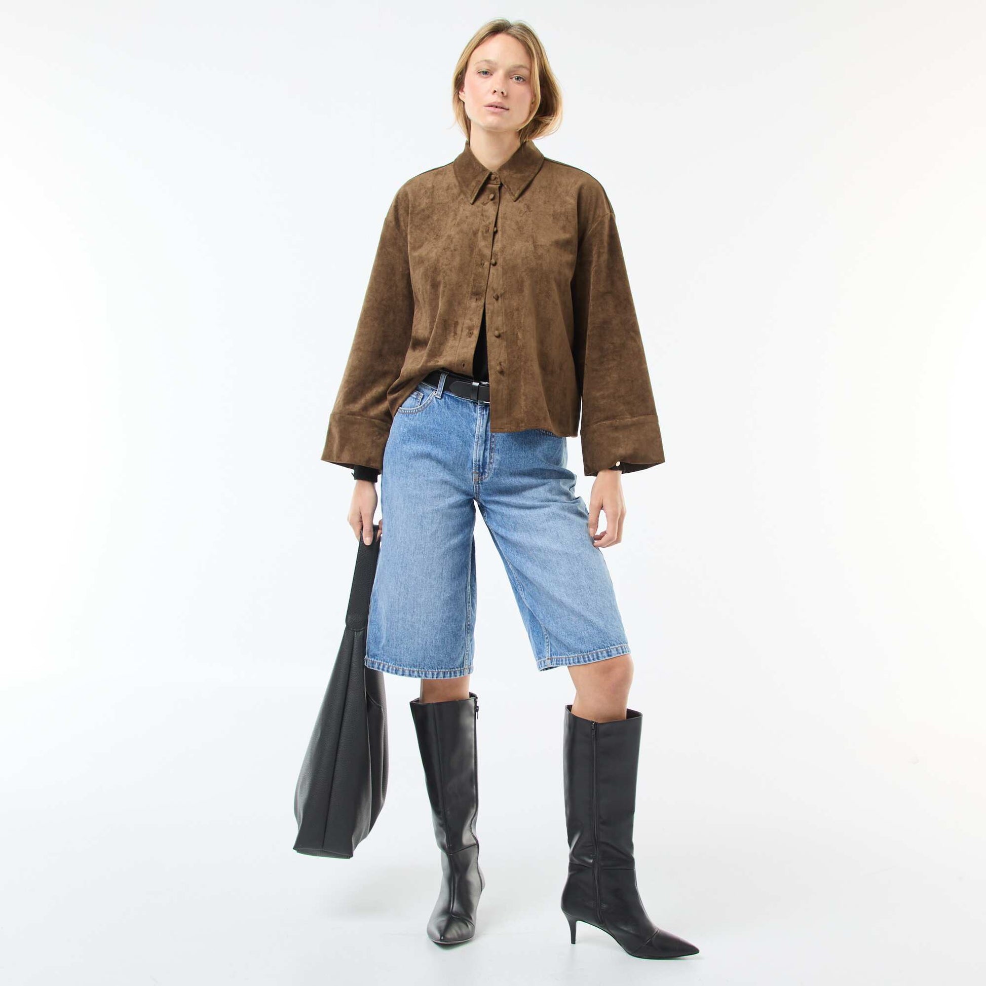 Chemise en suédine à manches longues KAKI